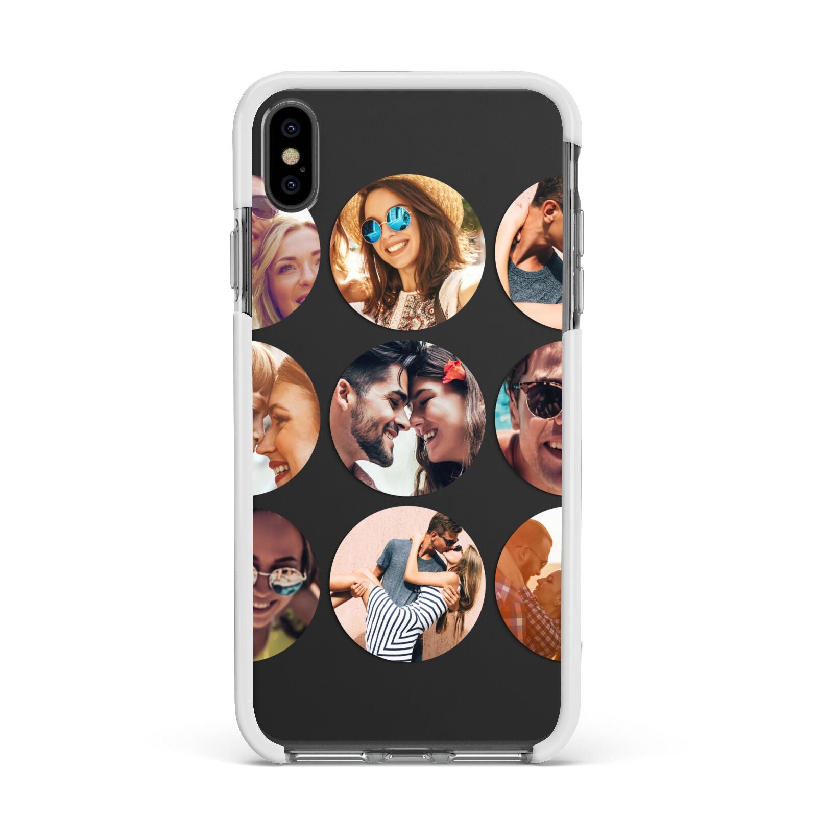 Circular Photo Montage Upload Apple iPhone Xs Max Impact Case White Edge on Black Phone