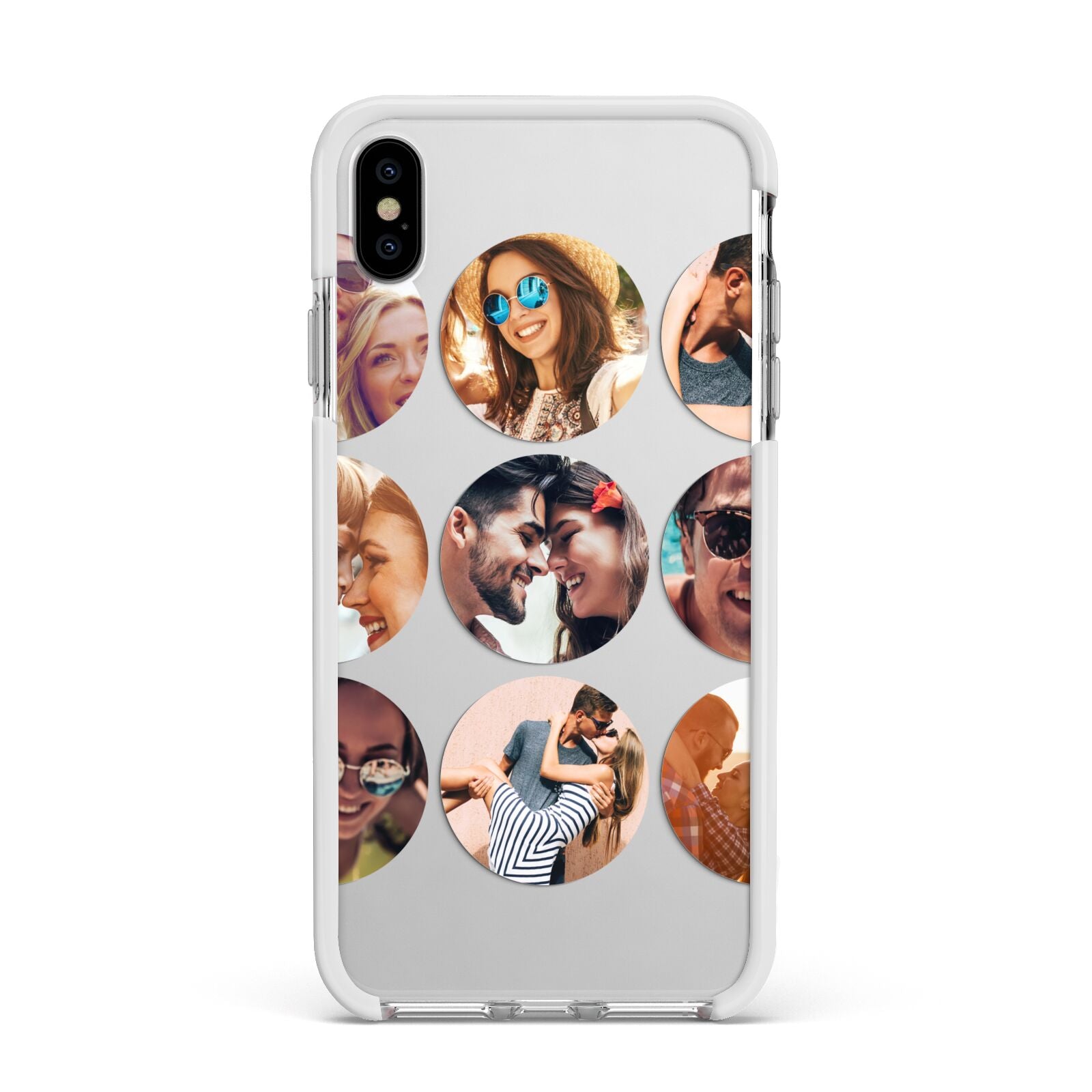 Circular Photo Montage Upload Apple iPhone Xs Max Impact Case White Edge on Silver Phone