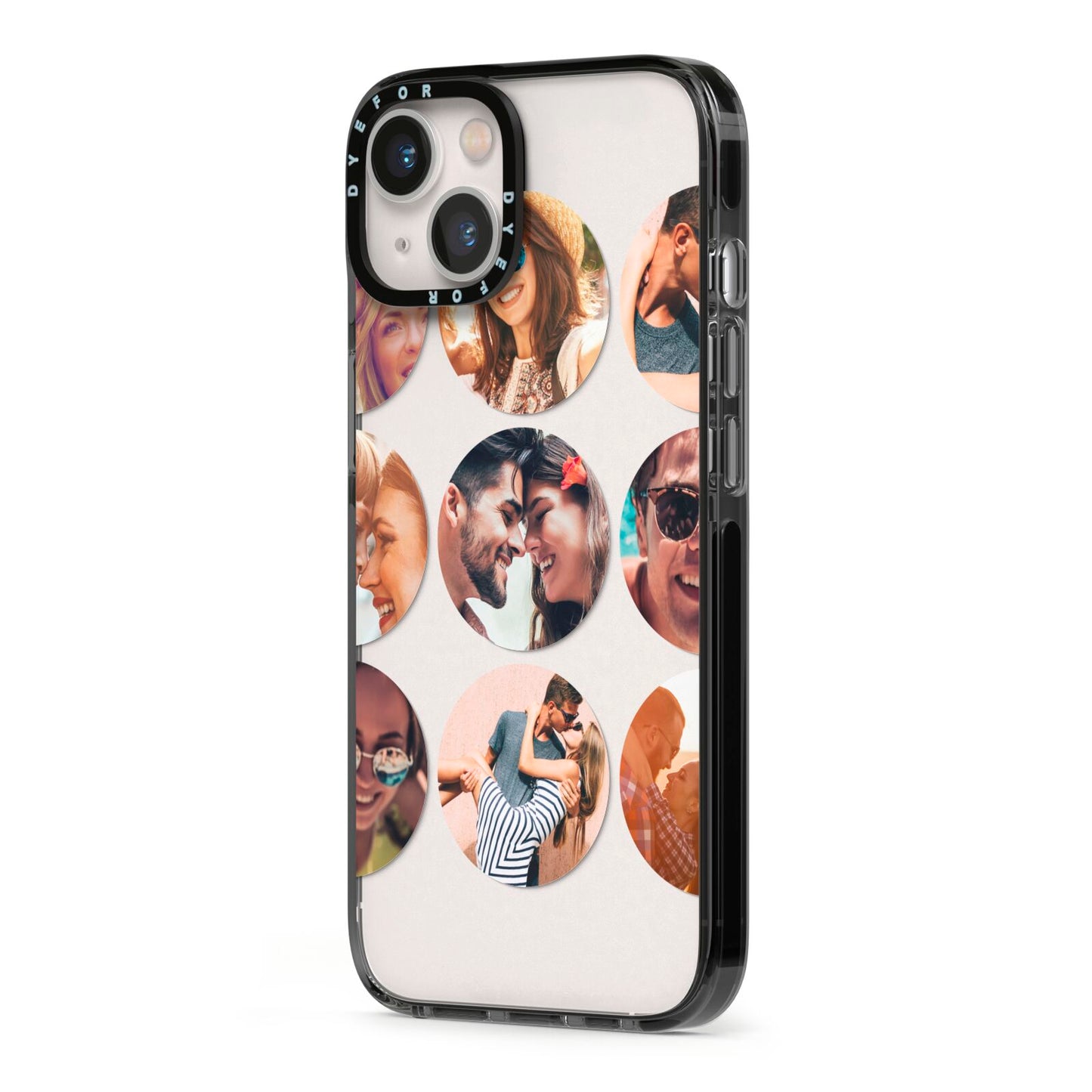 Circular Photo Montage Upload iPhone 13 Black Impact Case Side Angle on Silver phone