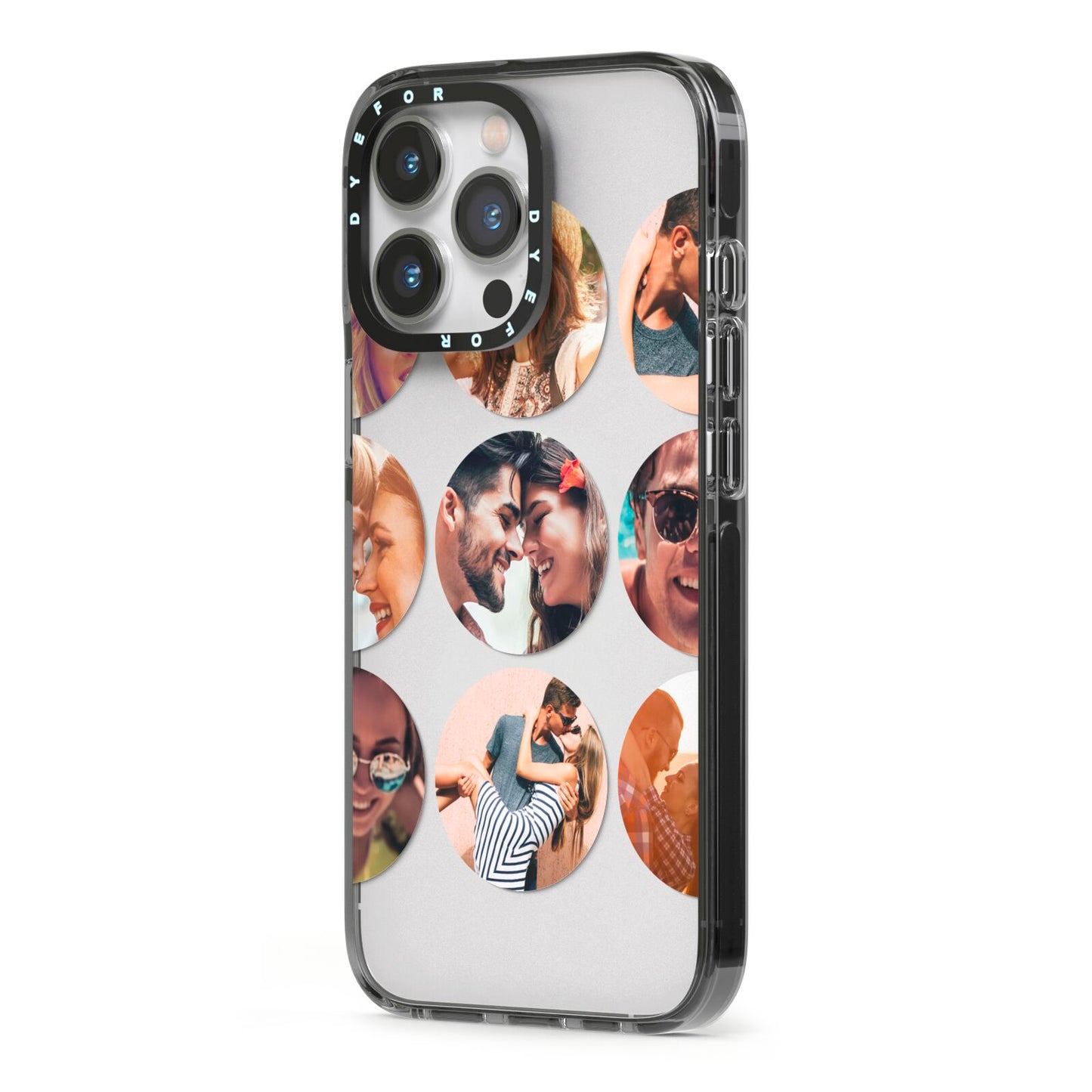 Circular Photo Montage Upload iPhone 13 Pro Black Impact Case Side Angle on Silver phone