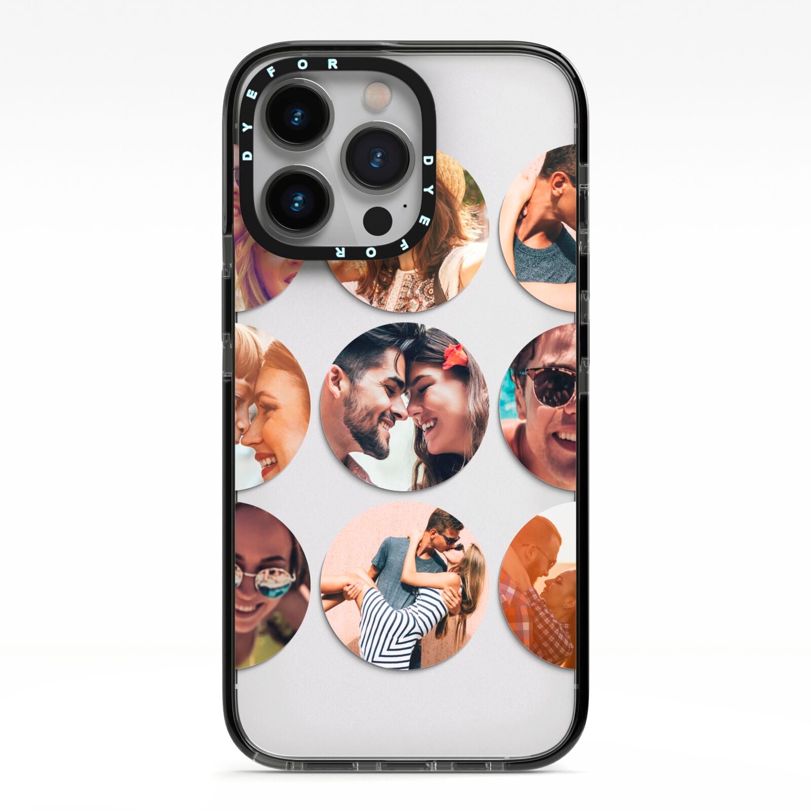 Circular Photo Montage Upload iPhone 13 Pro Black Impact Case on Silver phone