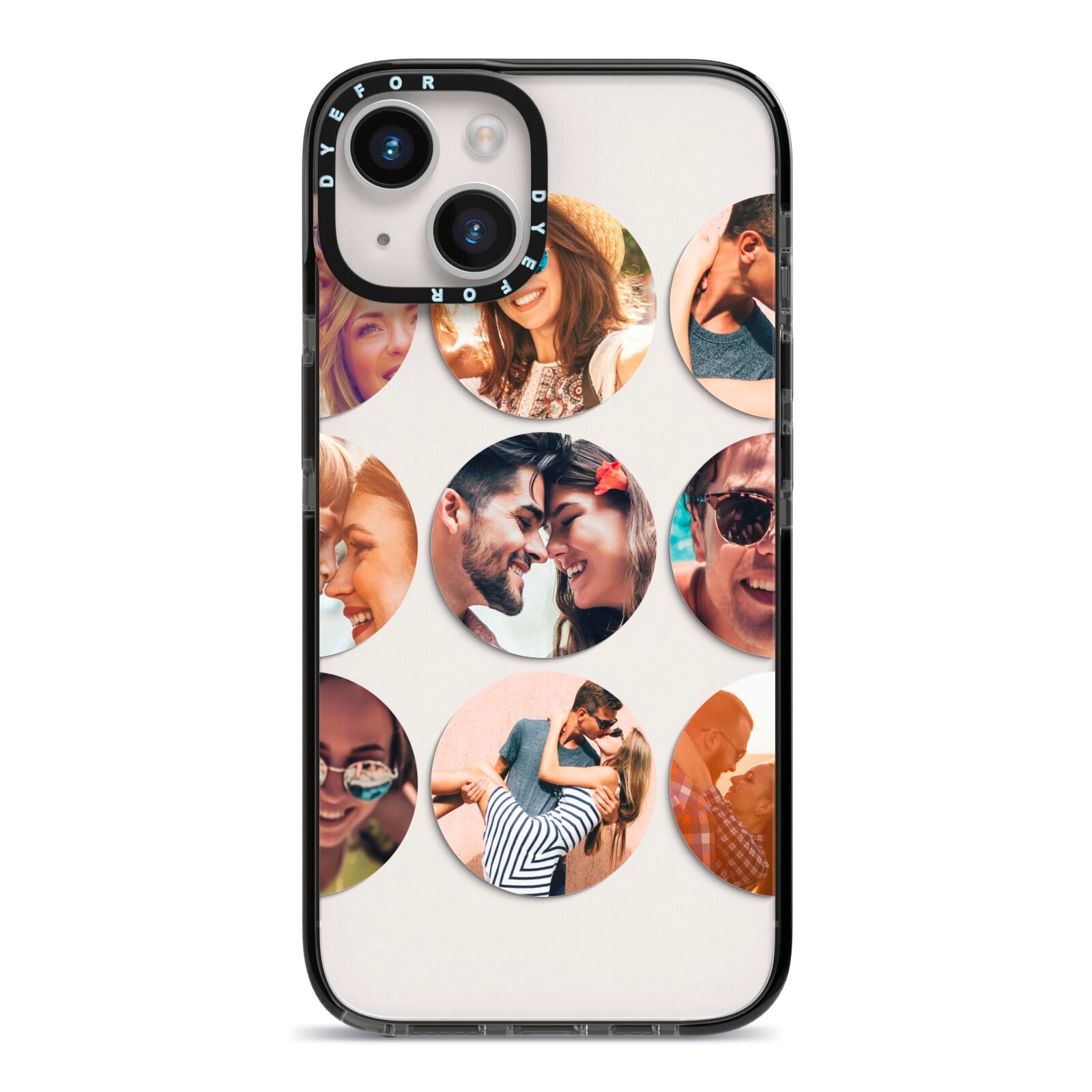 Circular Photo Montage Upload iPhone 14 Black Impact Case on Silver phone