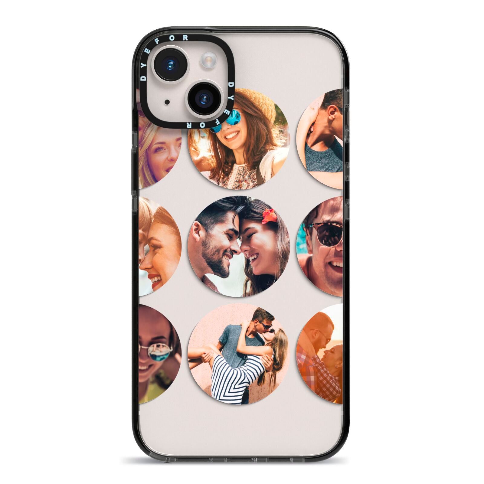 Circular Photo Montage Upload iPhone 14 Plus Black Impact Case on Silver phone