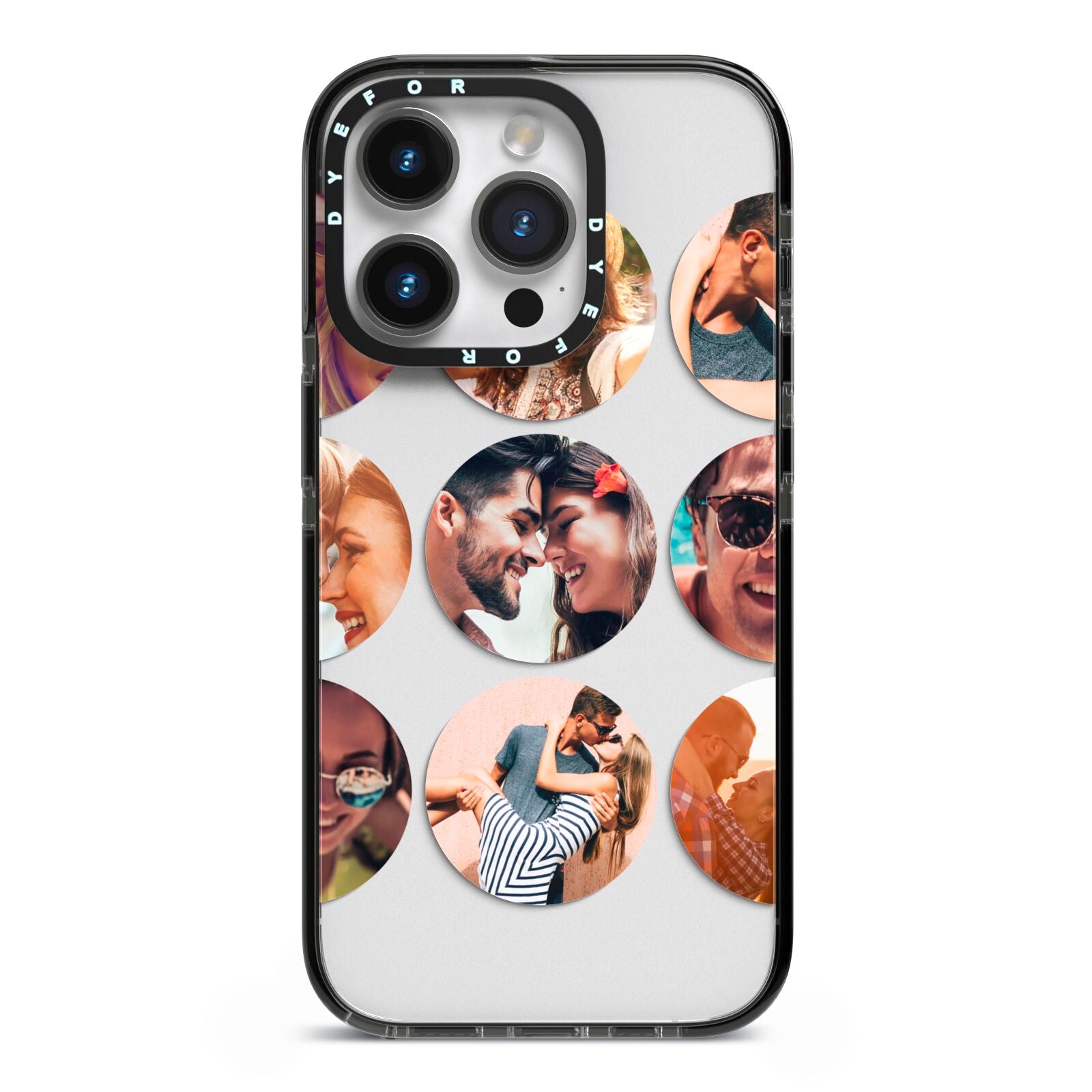 Circular Photo Montage Upload iPhone 14 Pro Black Impact Case on Silver phone