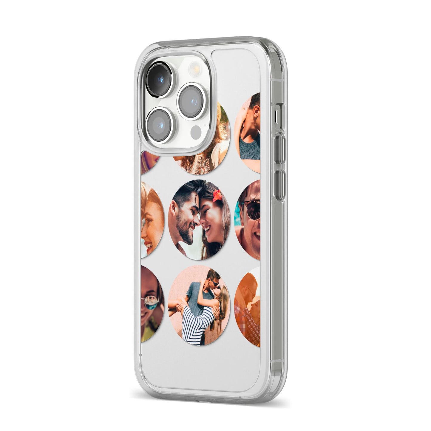 Circular Photo Montage Upload iPhone 14 Pro Clear Tough Case Silver Angled Image
