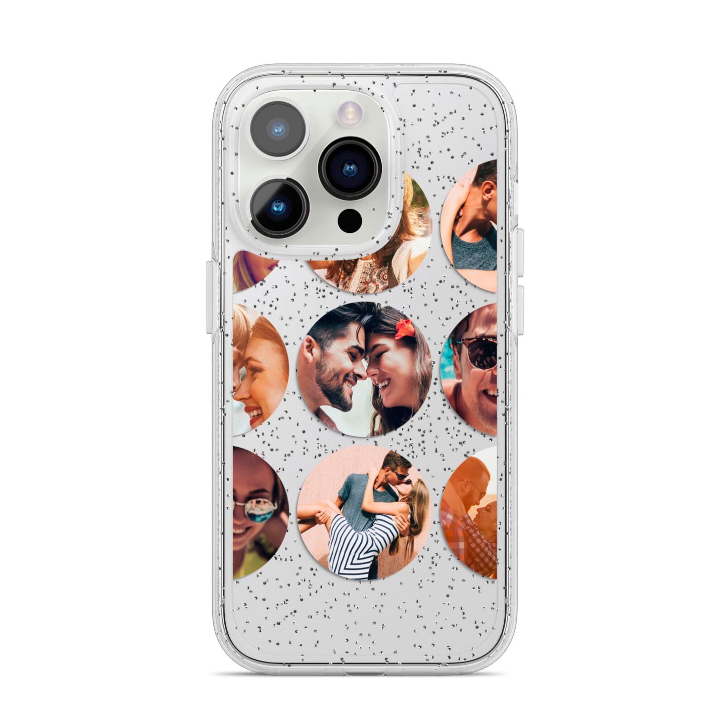 Circular Photo Montage Upload iPhone 14 Pro Glitter Tough Case Silver
