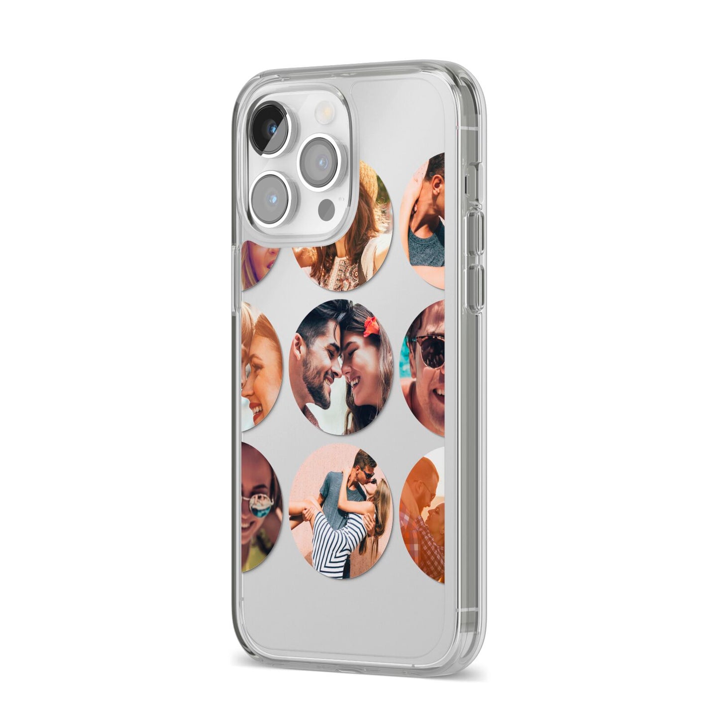 Circular Photo Montage Upload iPhone 14 Pro Max Clear Tough Case Silver Angled Image