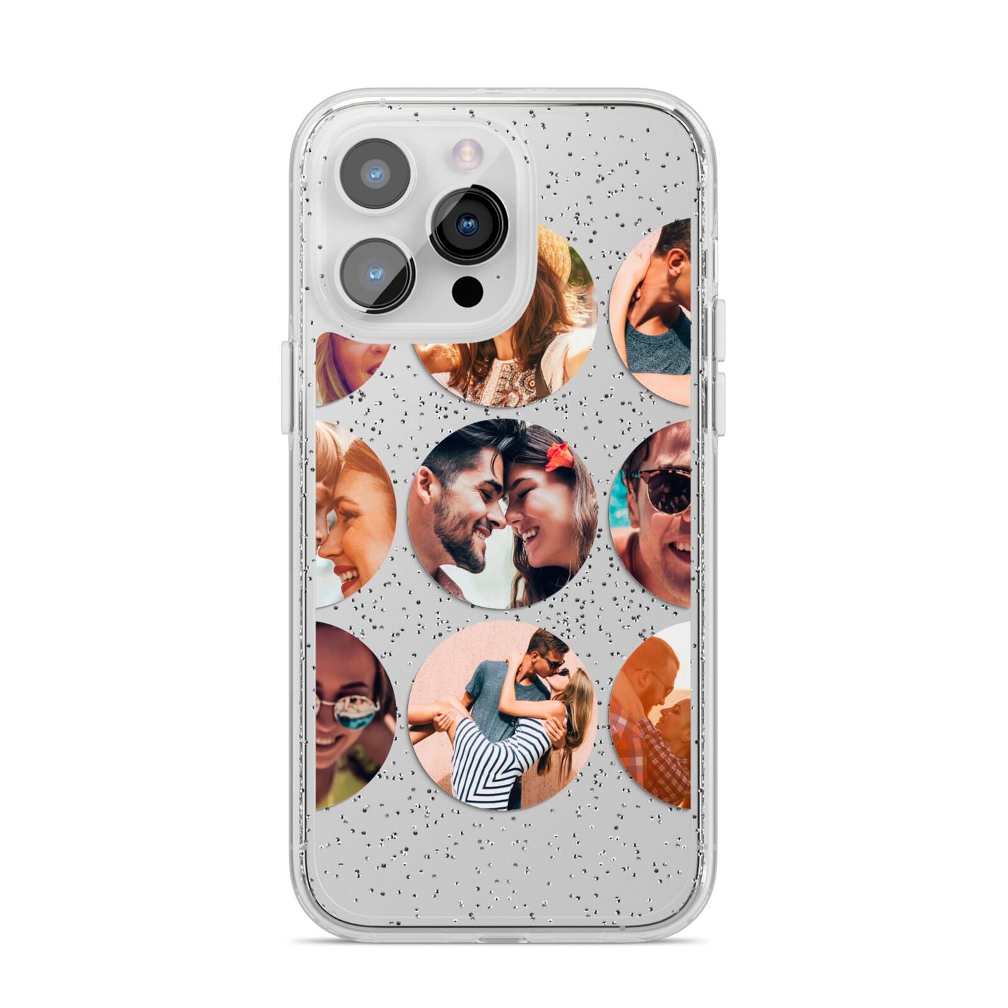 Circular Photo Montage Upload iPhone 14 Pro Max Glitter Tough Case Silver