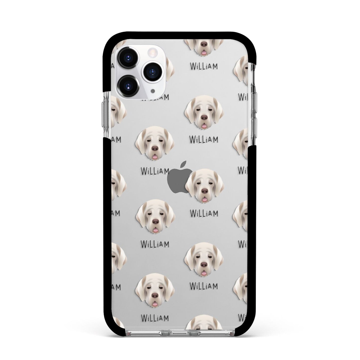Cirneco Dell Etna Icon with Name Apple iPhone 11 Pro Max in Silver with Black Impact Case