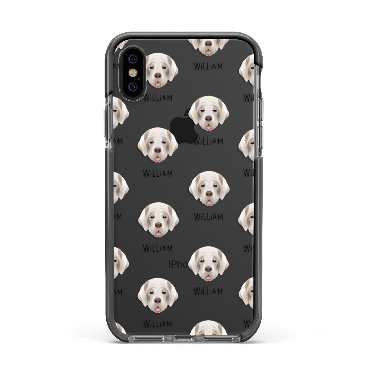 Cirneco Dell Etna Icon with Name Apple iPhone Xs Impact Case Black Edge on Black Phone