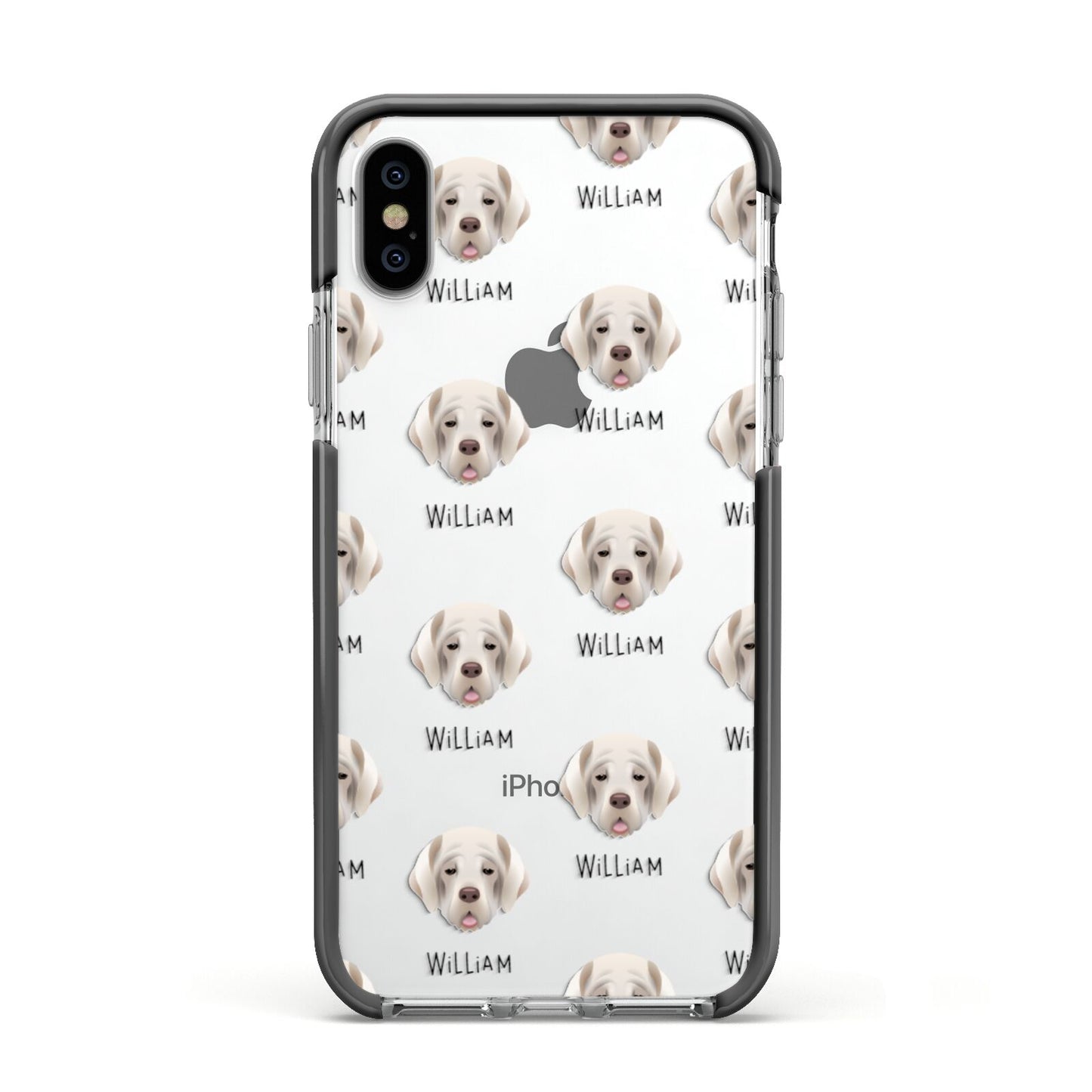Cirneco Dell Etna Icon with Name Apple iPhone Xs Impact Case Black Edge on Silver Phone