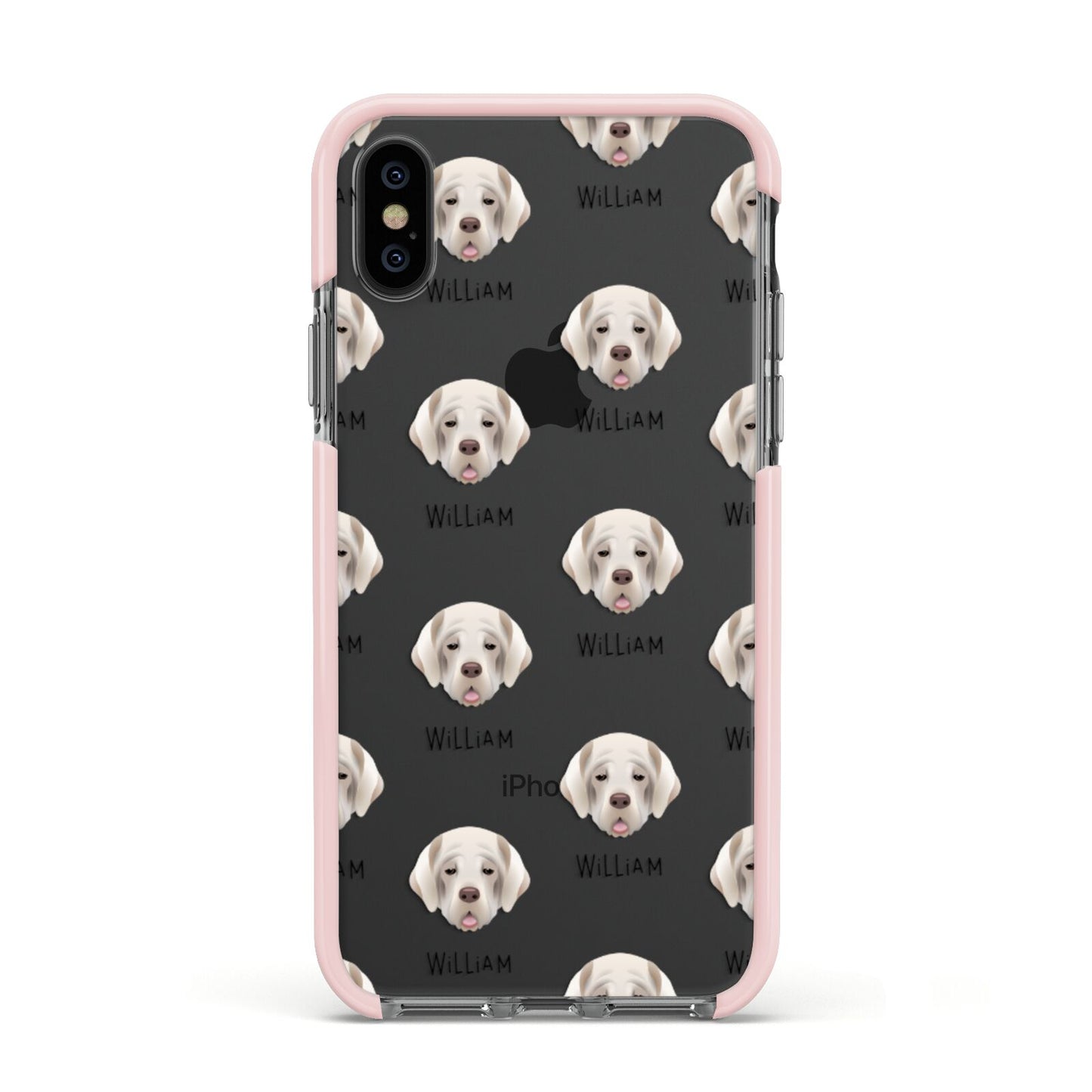 Cirneco Dell Etna Icon with Name Apple iPhone Xs Impact Case Pink Edge on Black Phone