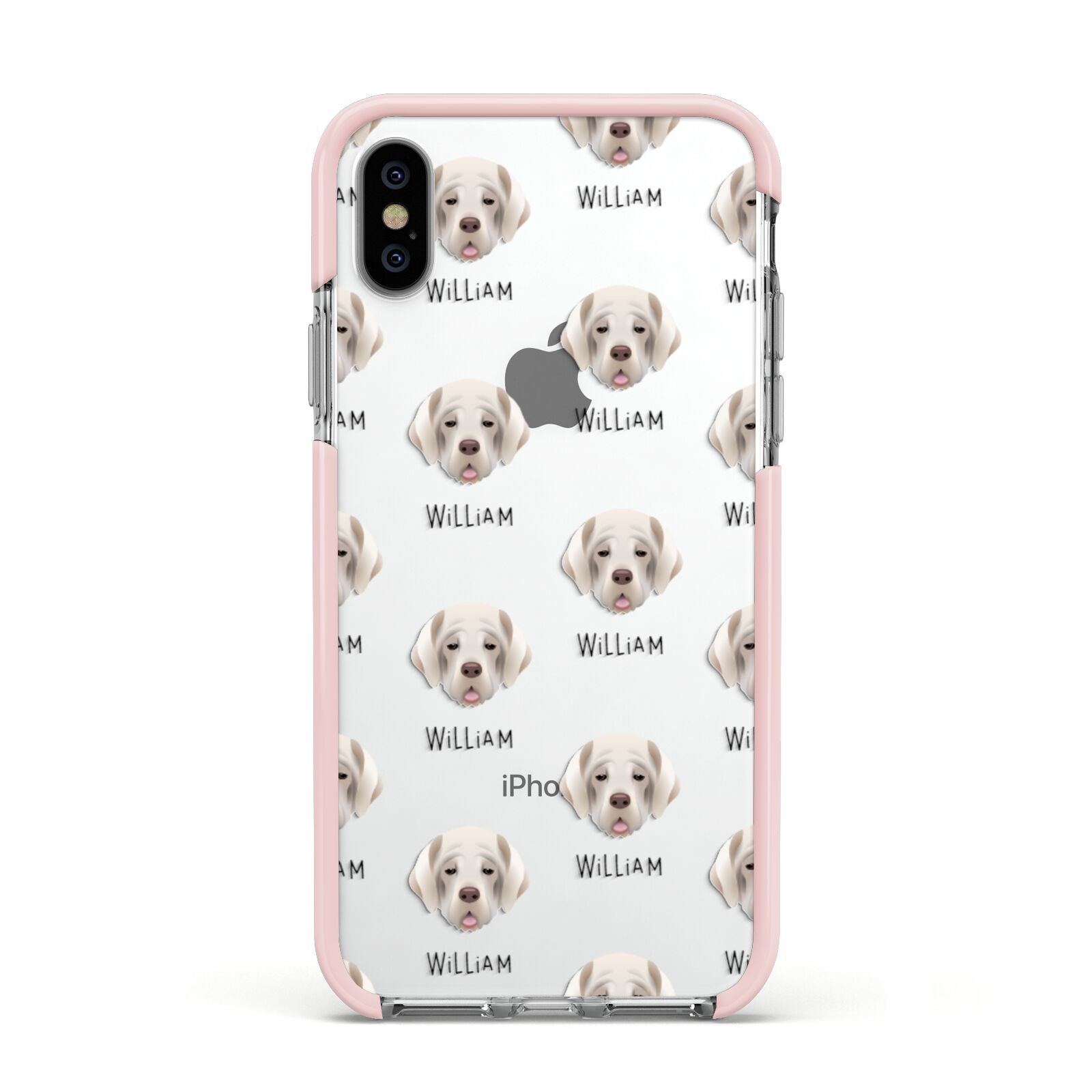Cirneco Dell Etna Icon with Name Apple iPhone Xs Impact Case Pink Edge on Silver Phone