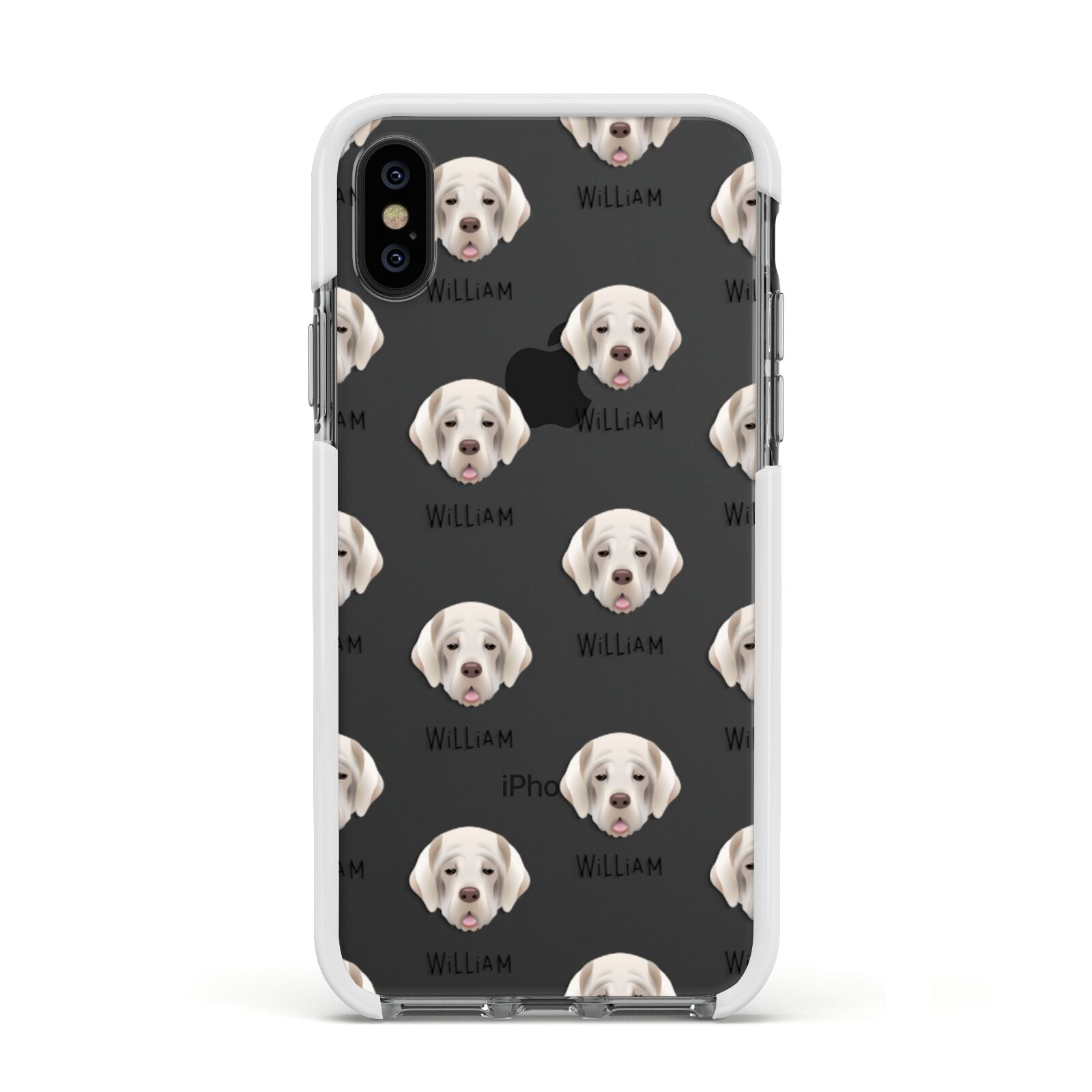 Cirneco Dell Etna Icon with Name Apple iPhone Xs Impact Case White Edge on Black Phone