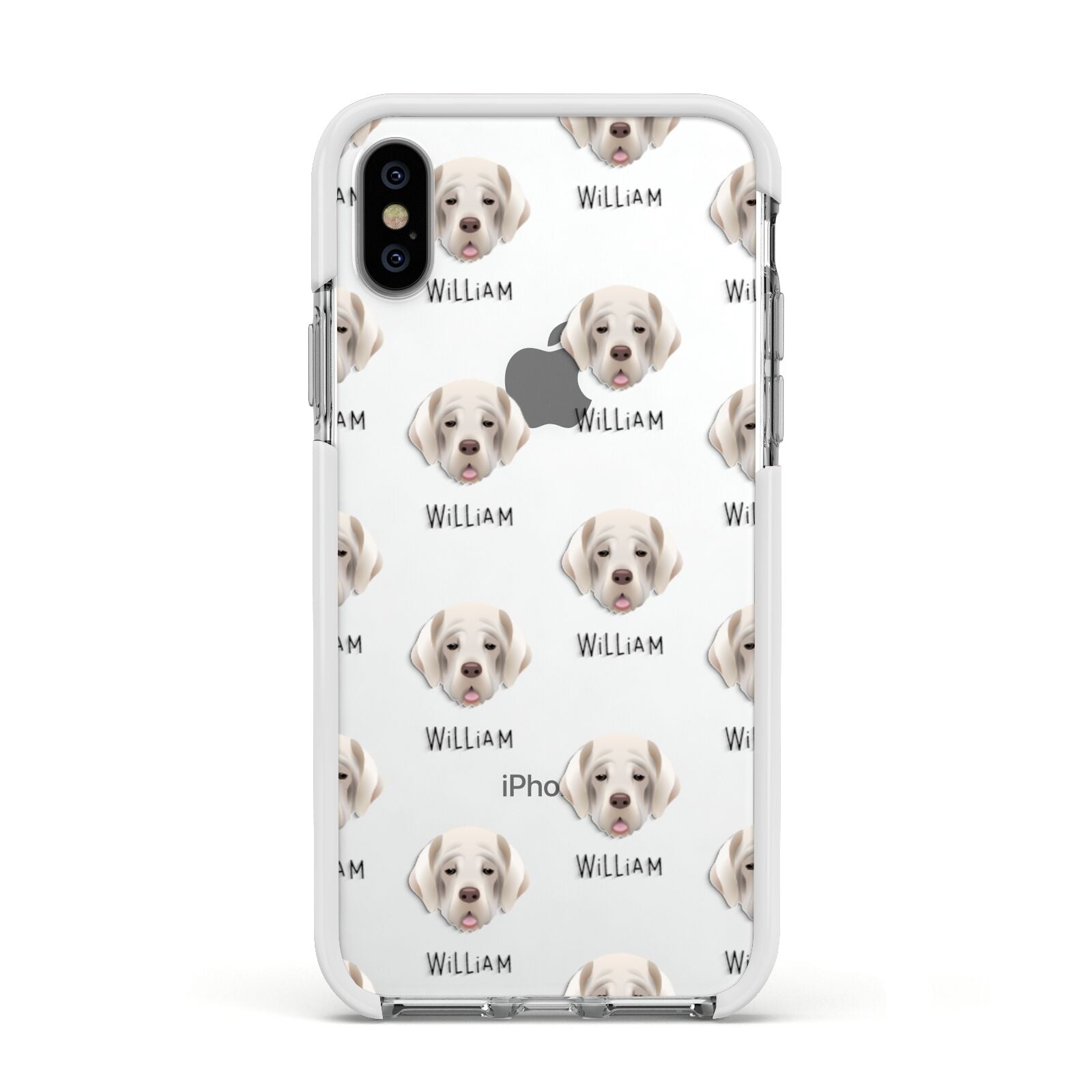 Cirneco Dell Etna Icon with Name Apple iPhone Xs Impact Case White Edge on Silver Phone
