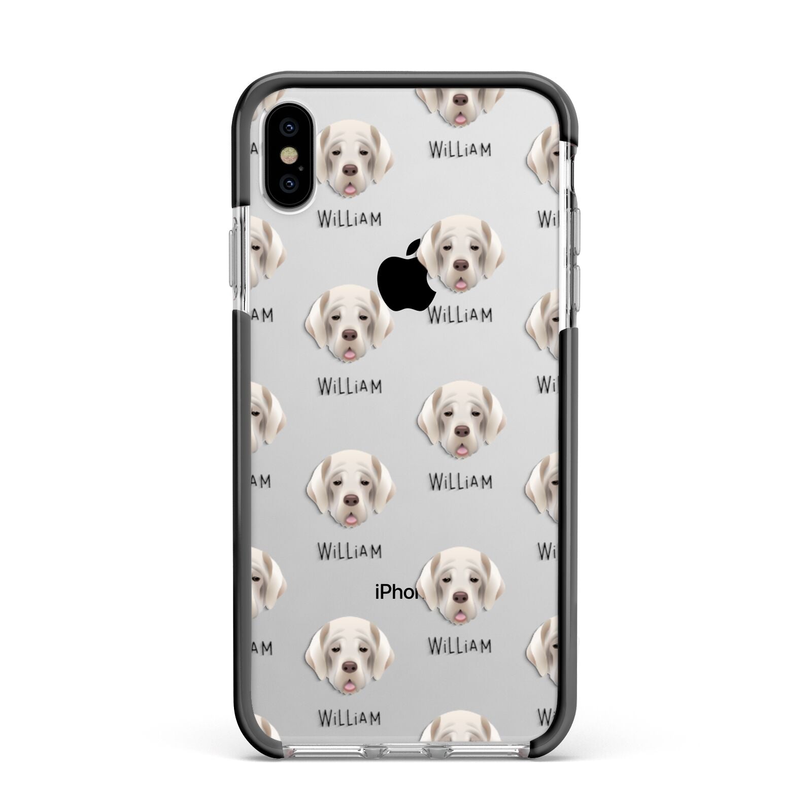 Cirneco Dell Etna Icon with Name Apple iPhone Xs Max Impact Case Black Edge on Silver Phone