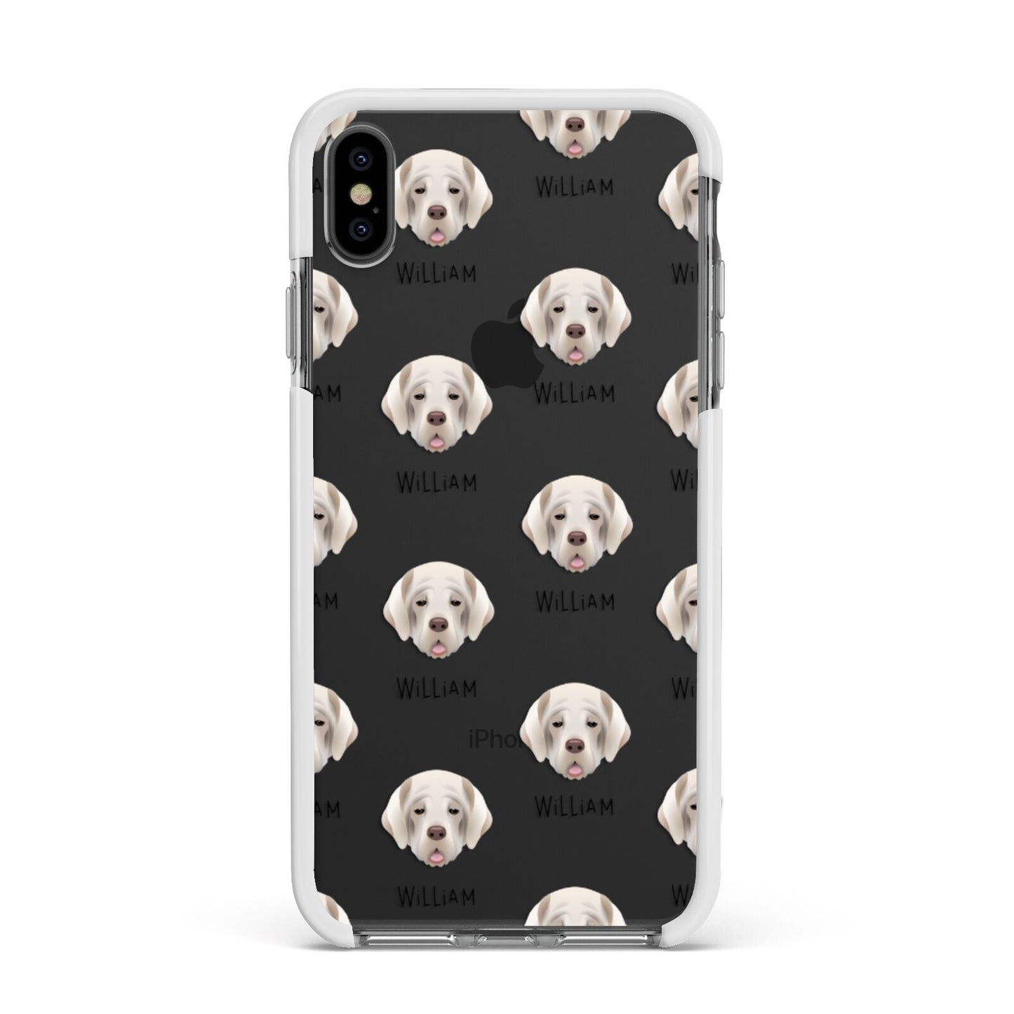 Cirneco Dell Etna Icon with Name Apple iPhone Xs Max Impact Case White Edge on Black Phone