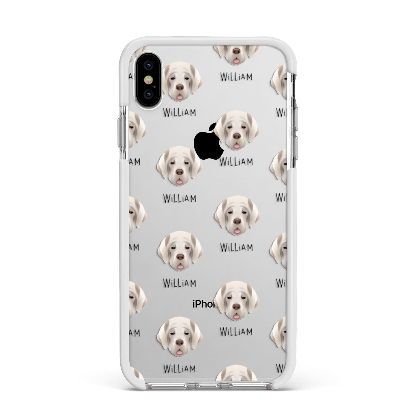 Cirneco Dell Etna Icon with Name Apple iPhone Xs Max Impact Case White Edge on Silver Phone