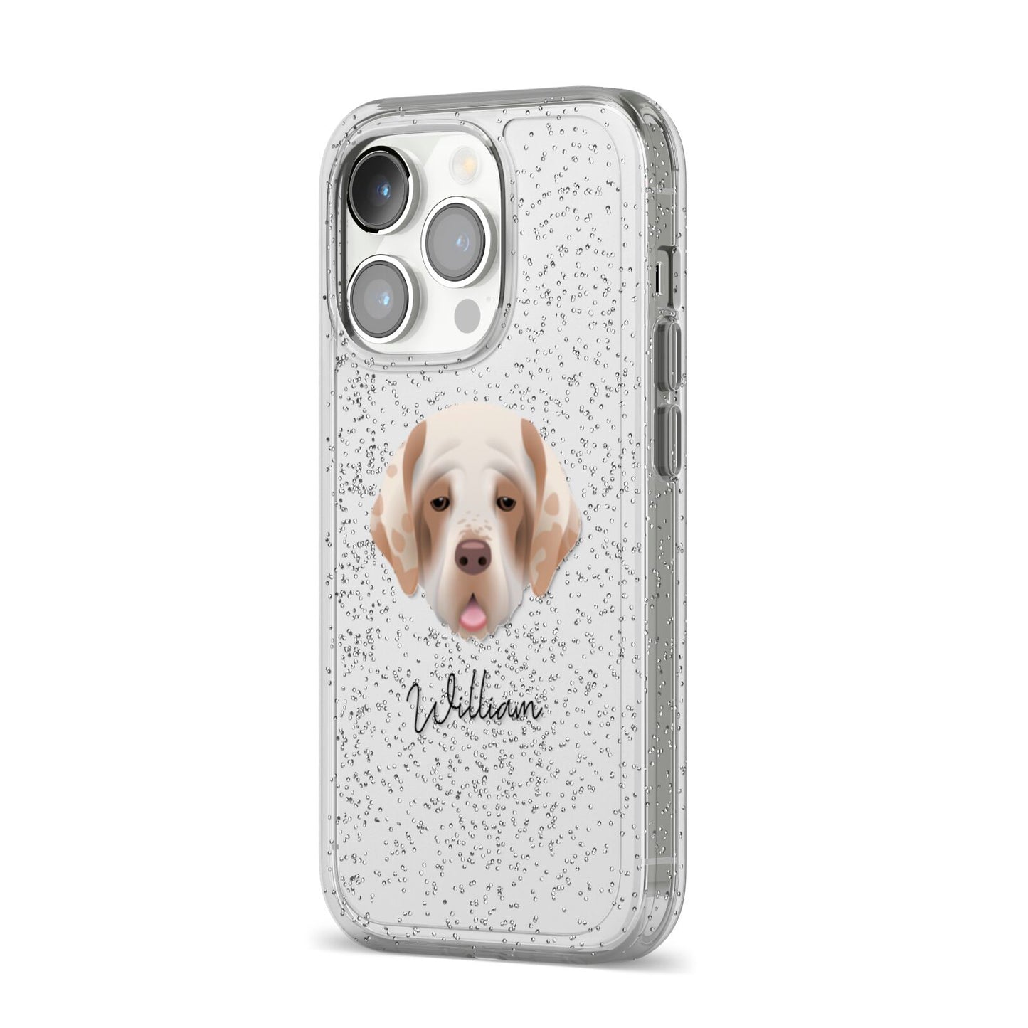 Cirneco Dell Etna Personalised iPhone 14 Pro Glitter Tough Case Silver Angled Image