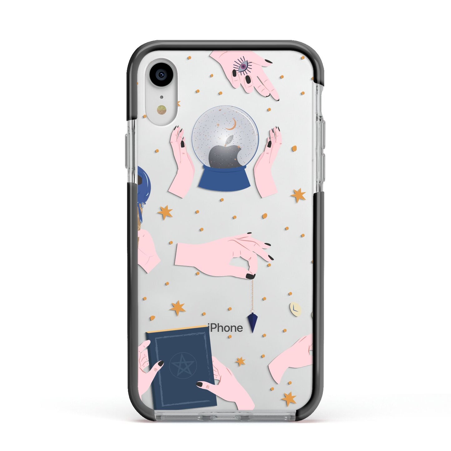 Clairvoyant Witches Hands Apple iPhone XR Impact Case Black Edge on Silver Phone