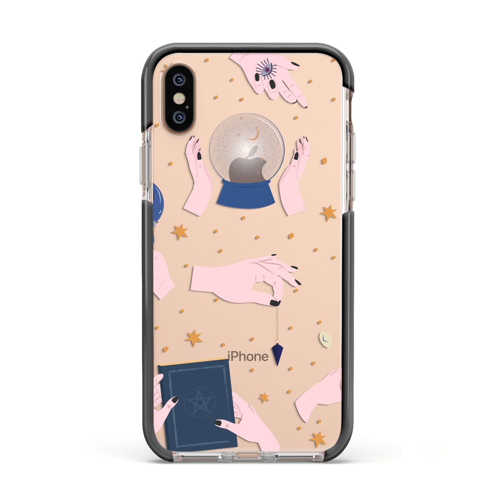 Clairvoyant Witches Hands Apple iPhone Xs Impact Case Black Edge on Gold Phone