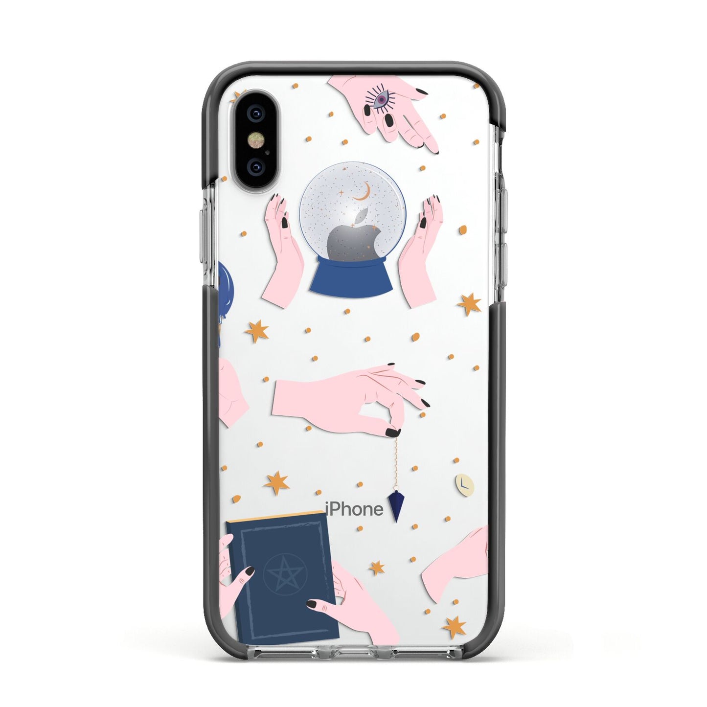 Clairvoyant Witches Hands Apple iPhone Xs Impact Case Black Edge on Silver Phone