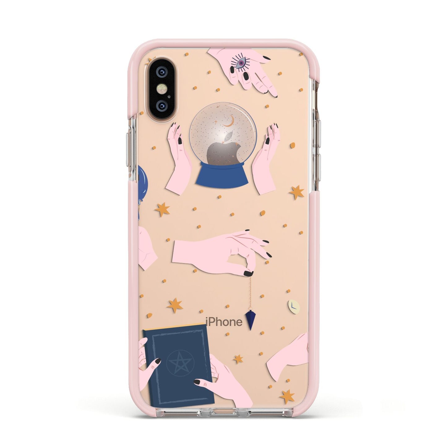 Clairvoyant Witches Hands Apple iPhone Xs Impact Case Pink Edge on Gold Phone