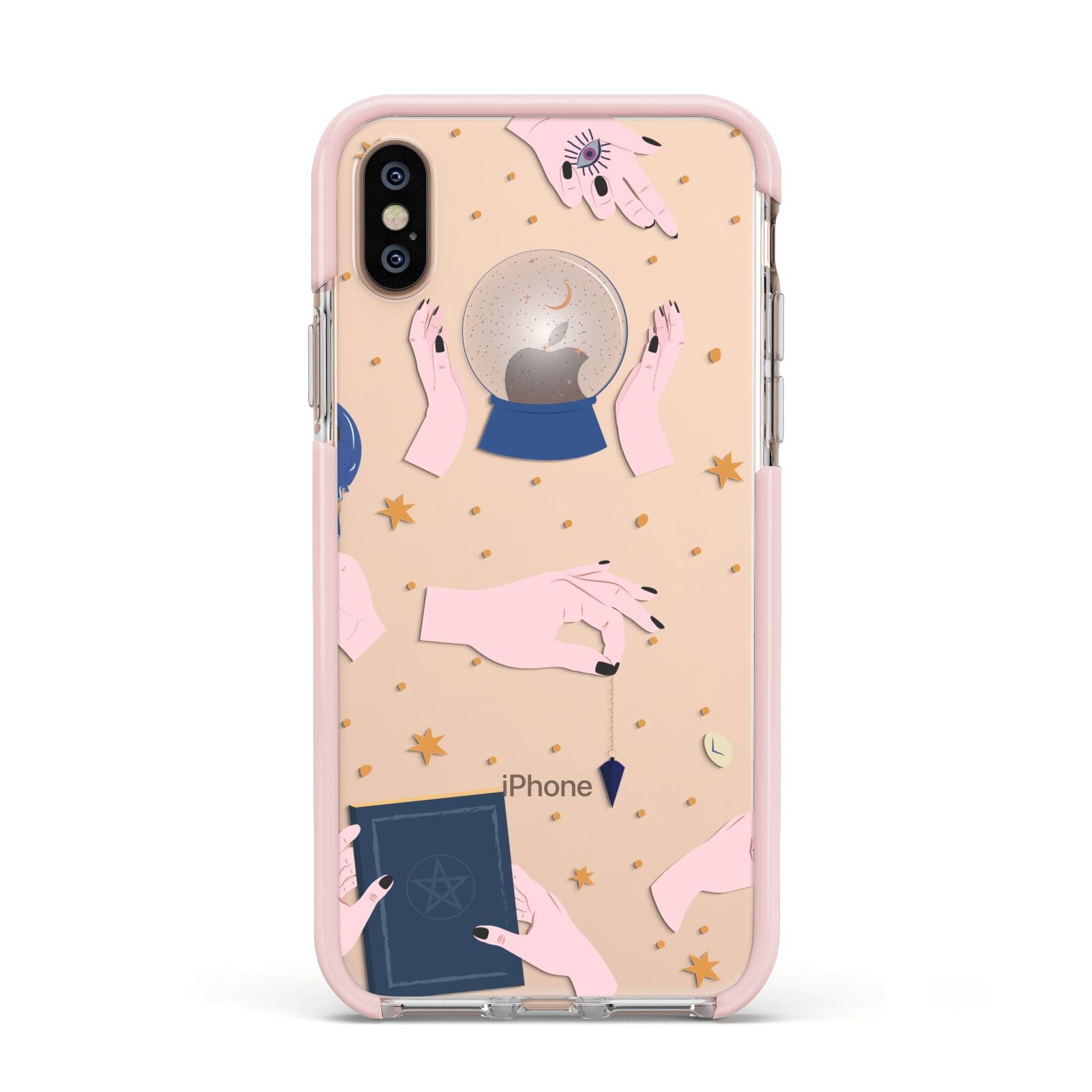 Clairvoyant Witches Hands Apple iPhone Xs Impact Case Pink Edge on Gold Phone
