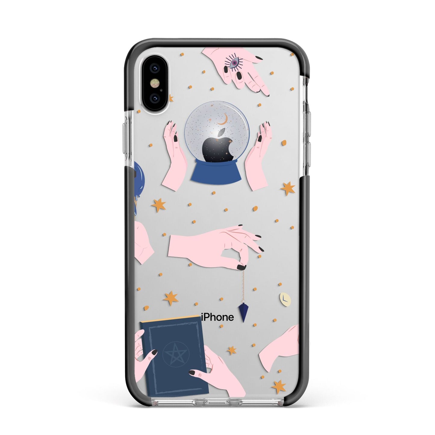 Clairvoyant Witches Hands Apple iPhone Xs Max Impact Case Black Edge on Silver Phone