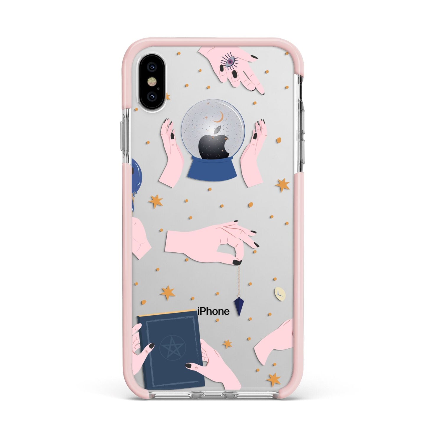 Clairvoyant Witches Hands Apple iPhone Xs Max Impact Case Pink Edge on Silver Phone