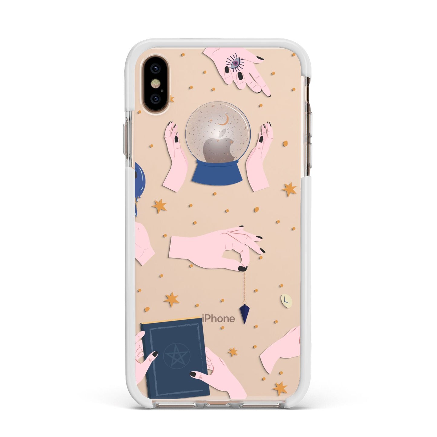 Clairvoyant Witches Hands Apple iPhone Xs Max Impact Case White Edge on Gold Phone