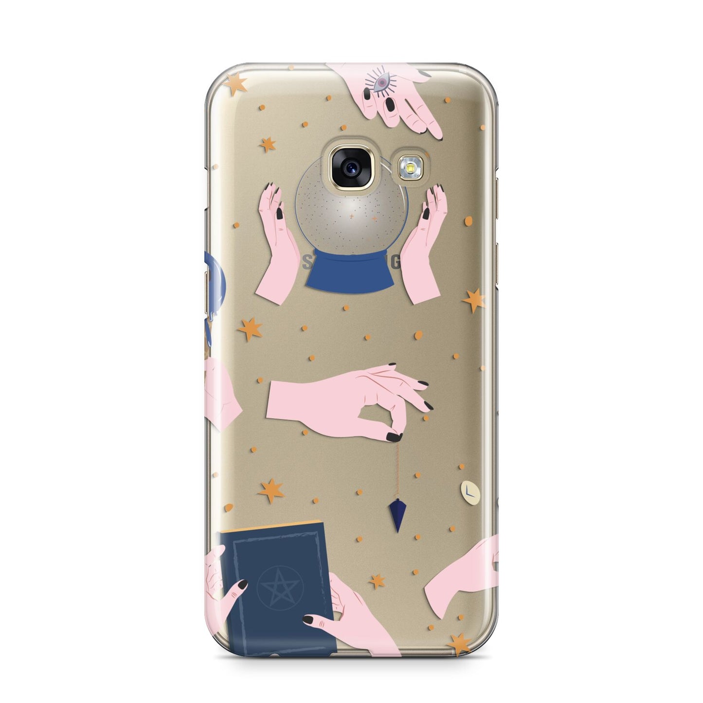 Clairvoyant Witches Hands Samsung Galaxy A3 2017 Case on gold phone
