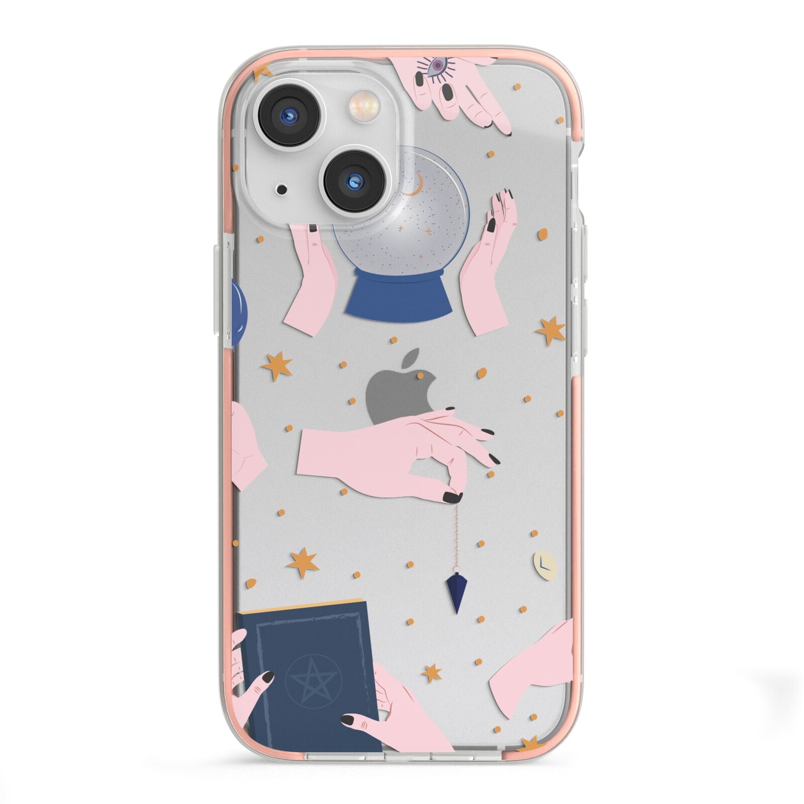 Clairvoyant Witches Hands iPhone 13 Mini TPU Impact Case with Pink Edges