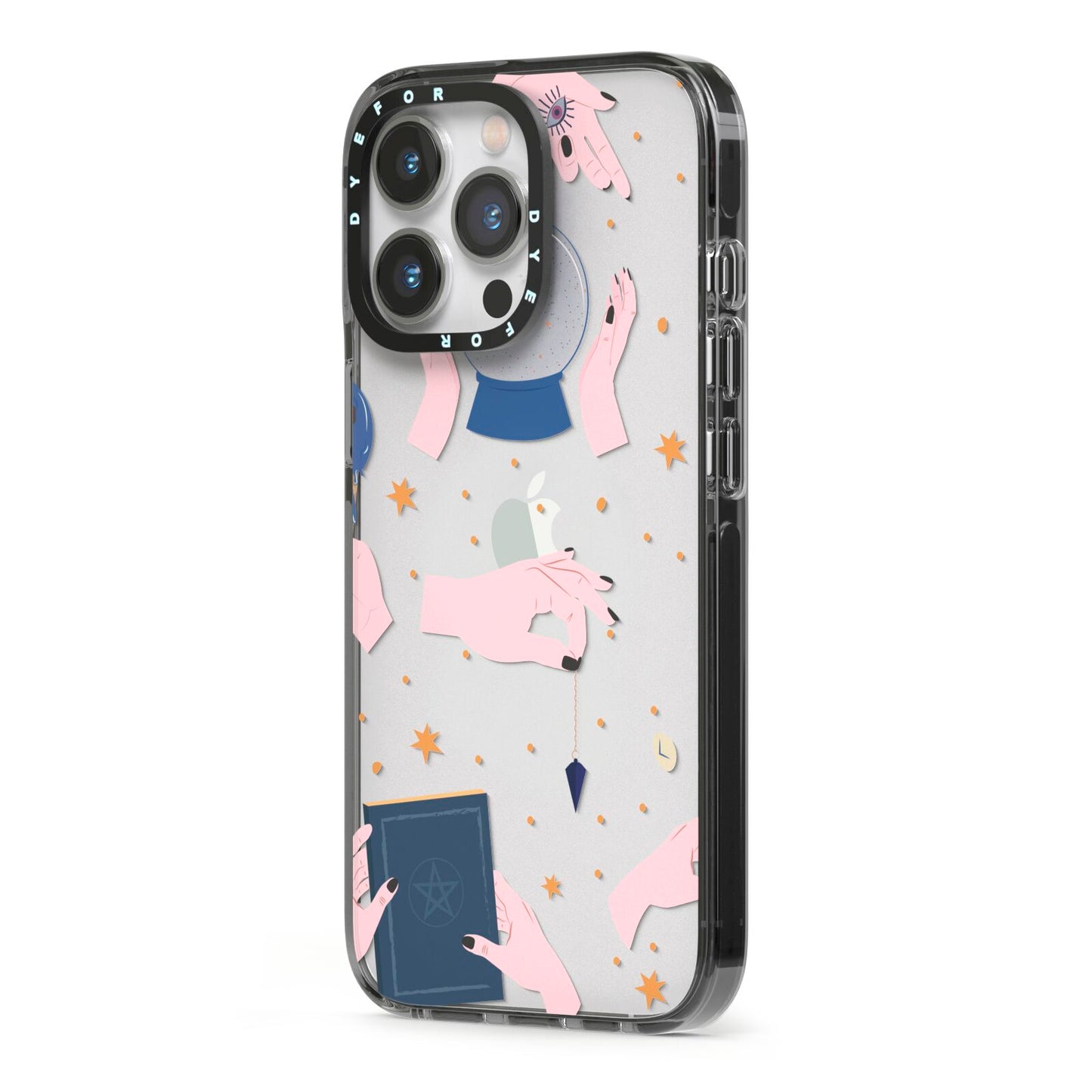 Clairvoyant Witches Hands iPhone 13 Pro Black Impact Case Side Angle on Silver phone