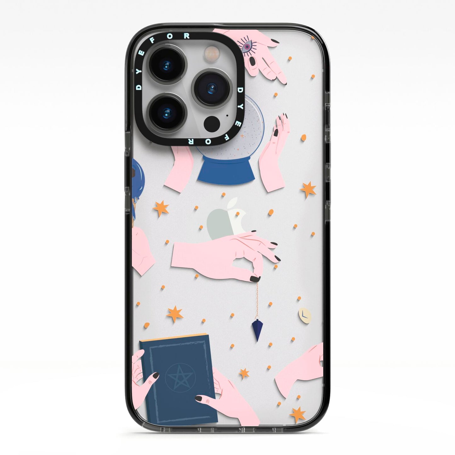 Clairvoyant Witches Hands iPhone 13 Pro Black Impact Case on Silver phone