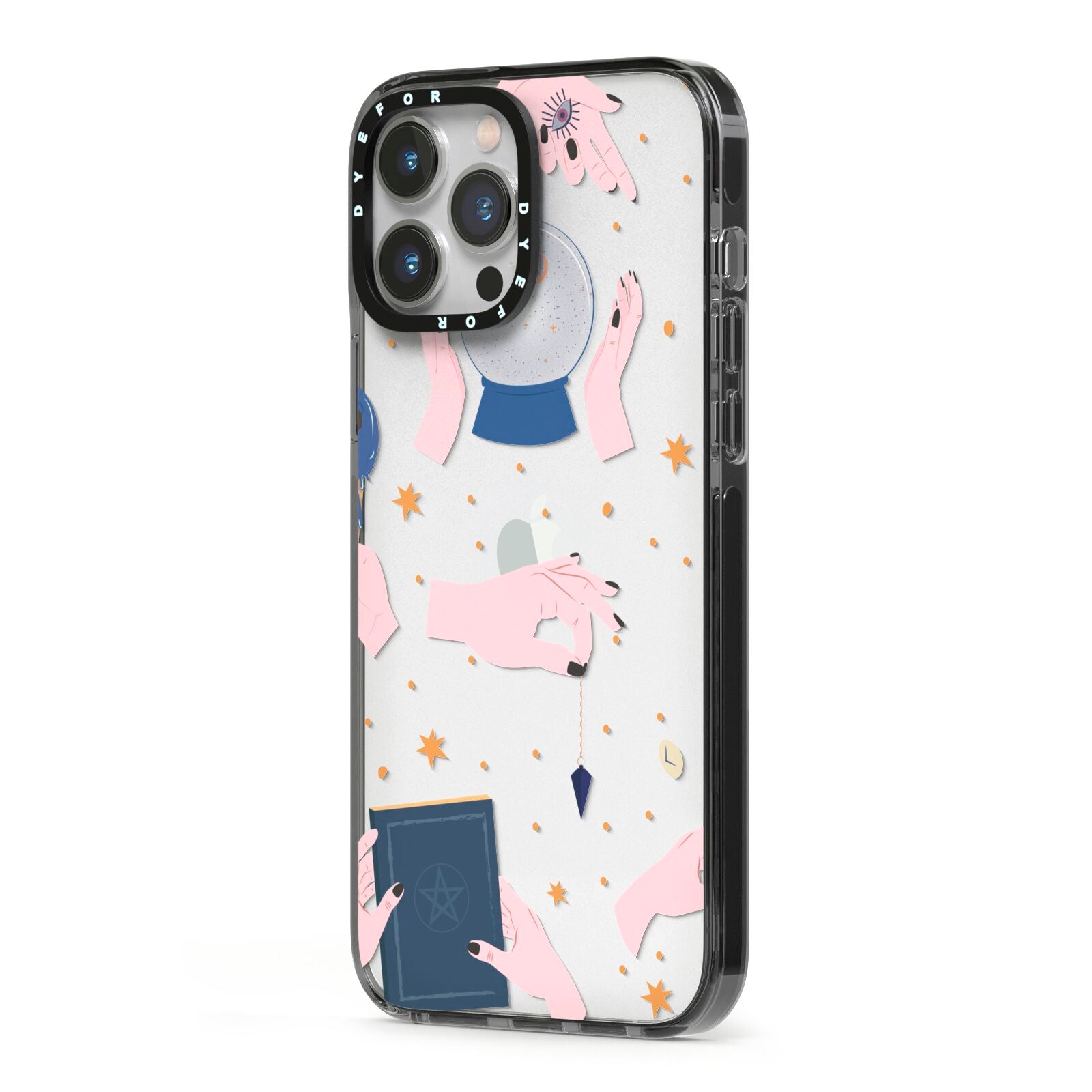 Clairvoyant Witches Hands iPhone 13 Pro Max Black Impact Case Side Angle on Silver phone