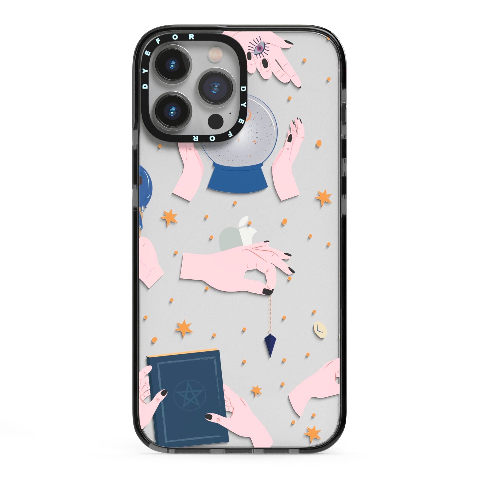 Clairvoyant Witches Hands iPhone 13 Pro Max Black Impact Case on Silver phone