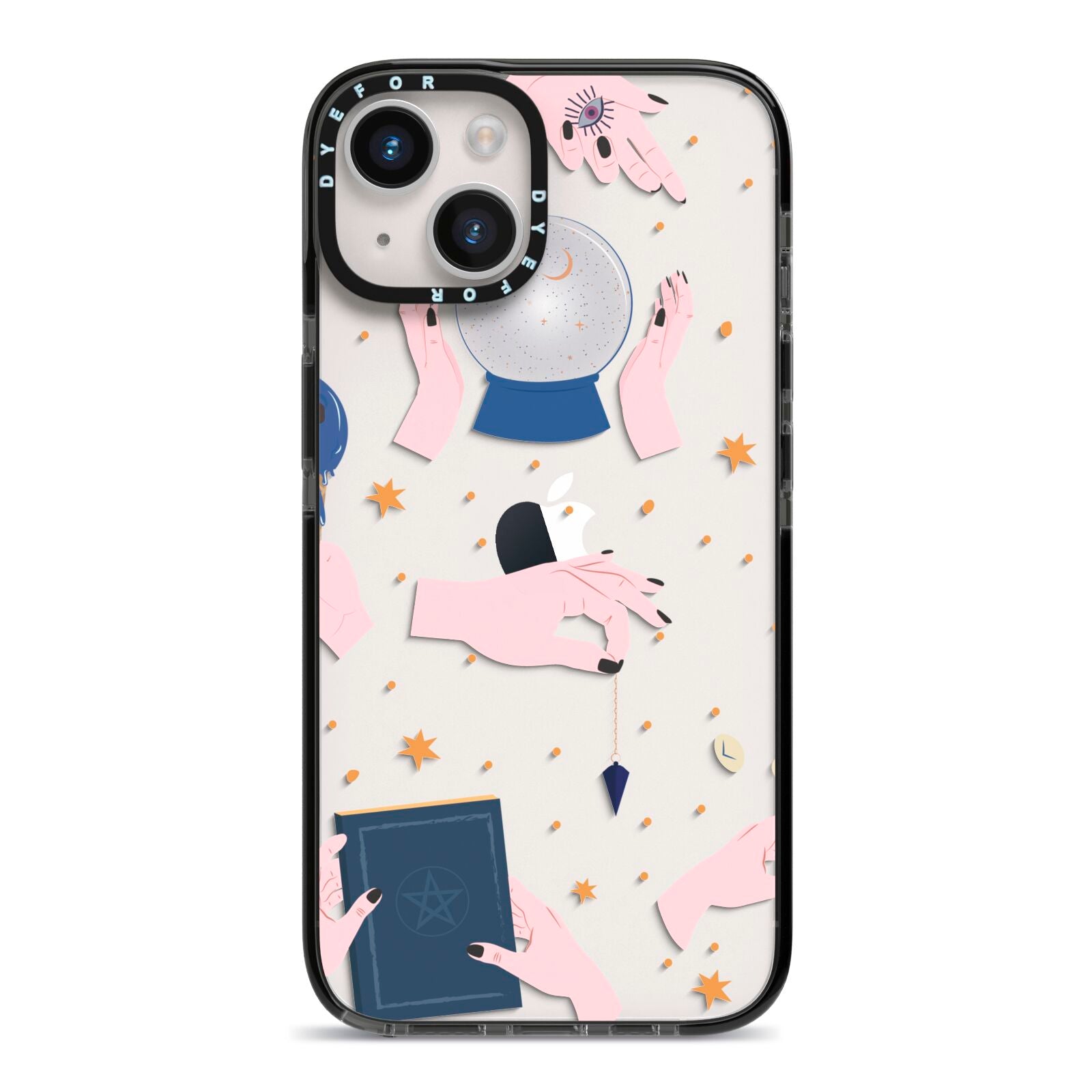 Clairvoyant Witches Hands iPhone 14 Black Impact Case on Silver phone