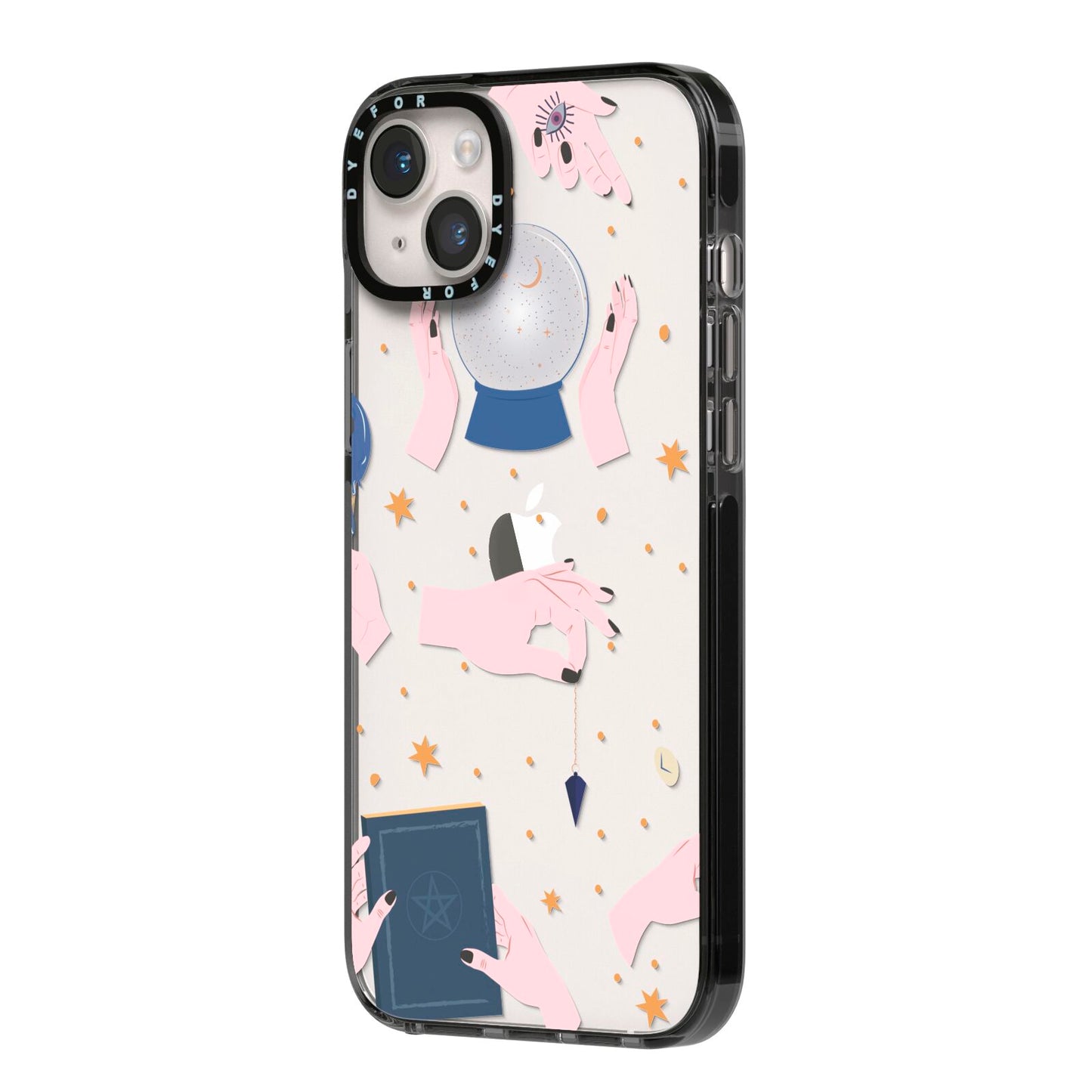 Clairvoyant Witches Hands iPhone 14 Plus Black Impact Case Side Angle on Silver phone
