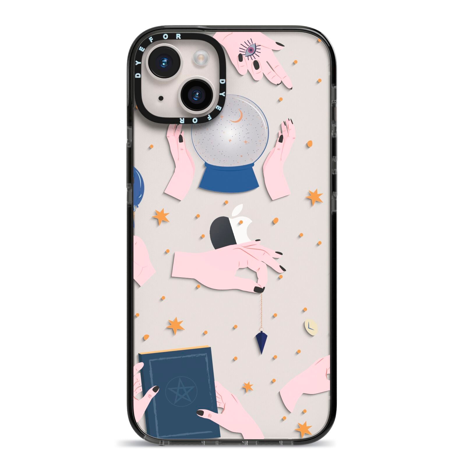 Clairvoyant Witches Hands iPhone 14 Plus Black Impact Case on Silver phone