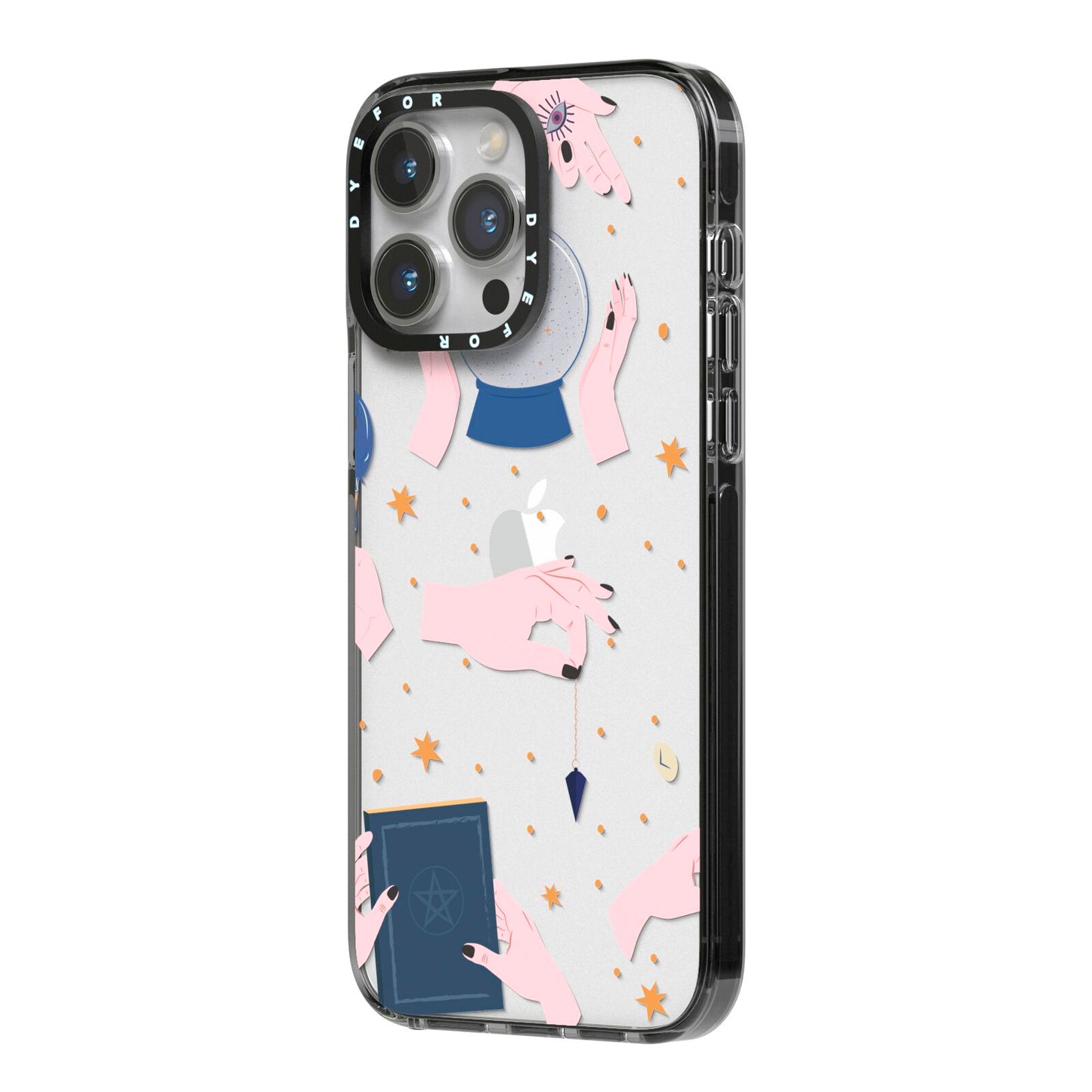 Clairvoyant Witches Hands iPhone 14 Pro Max Black Impact Case Side Angle on Silver phone