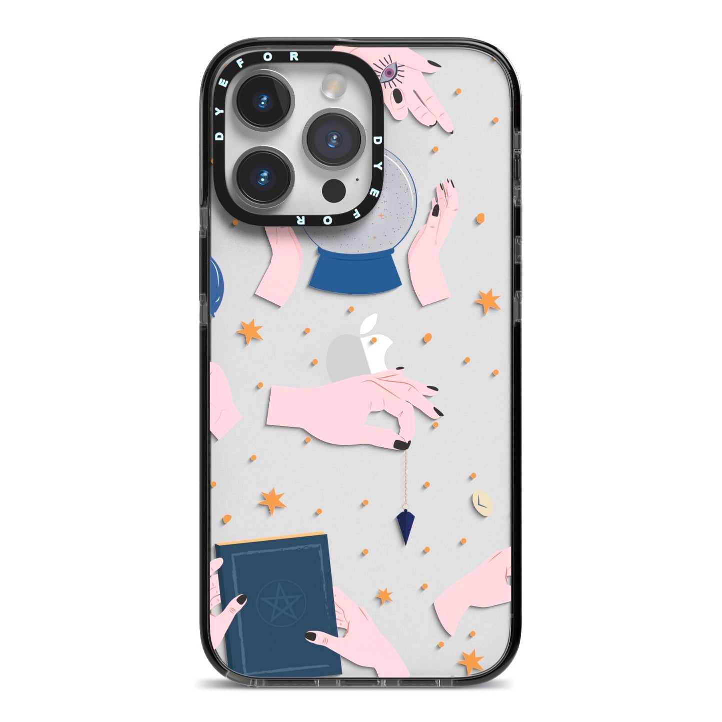Clairvoyant Witches Hands iPhone 14 Pro Max Black Impact Case on Silver phone