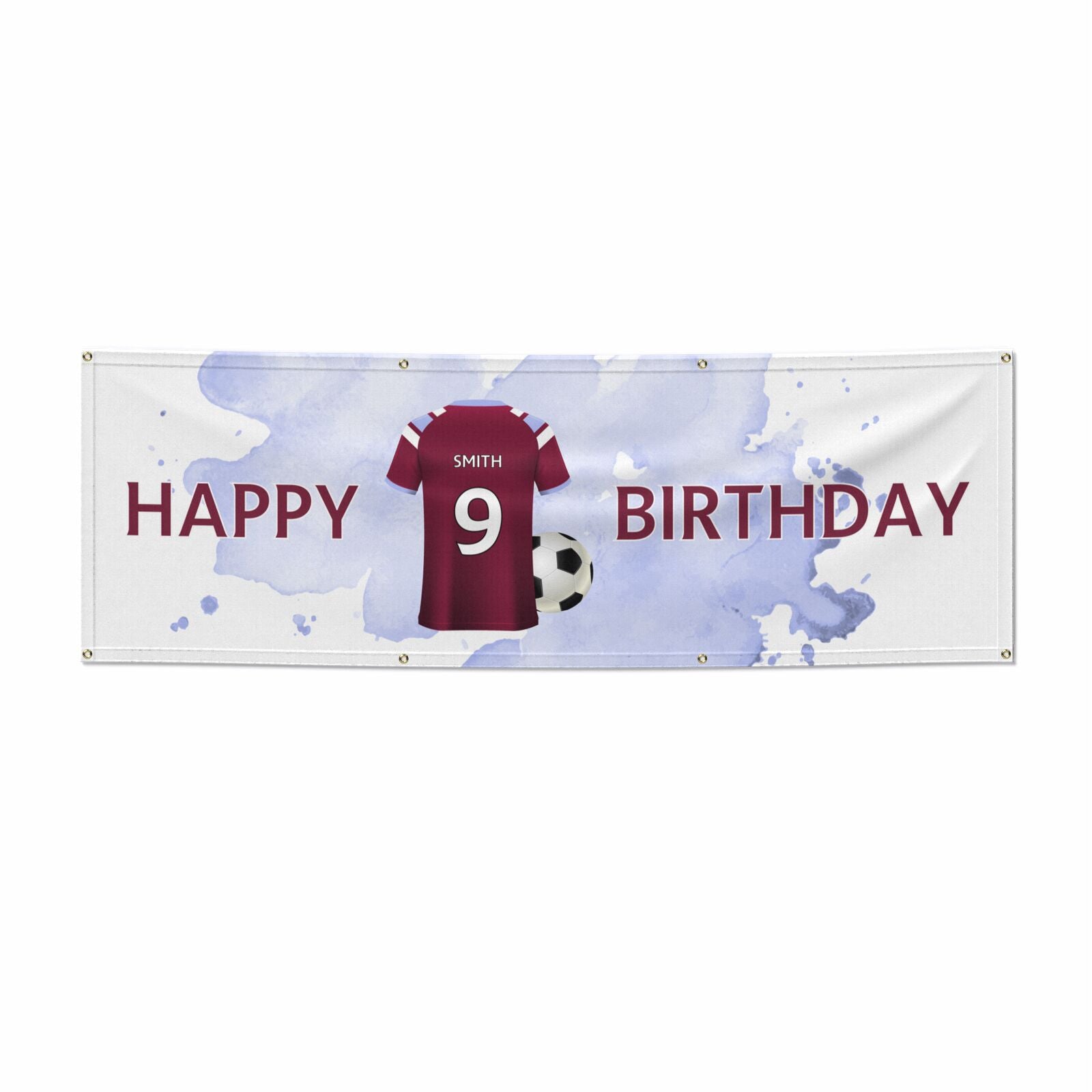 Claret and Blue Football Shirt Personalised 6x2 Vinly Banner with Grommets