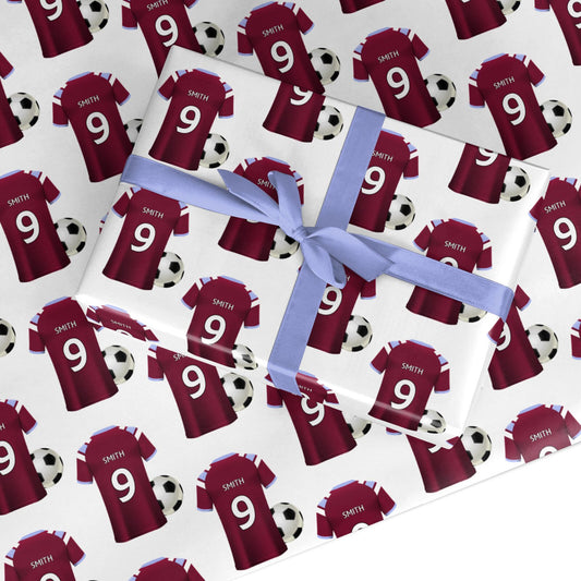 Claret and Blue Football Shirt Personalised Custom Wrapping Paper