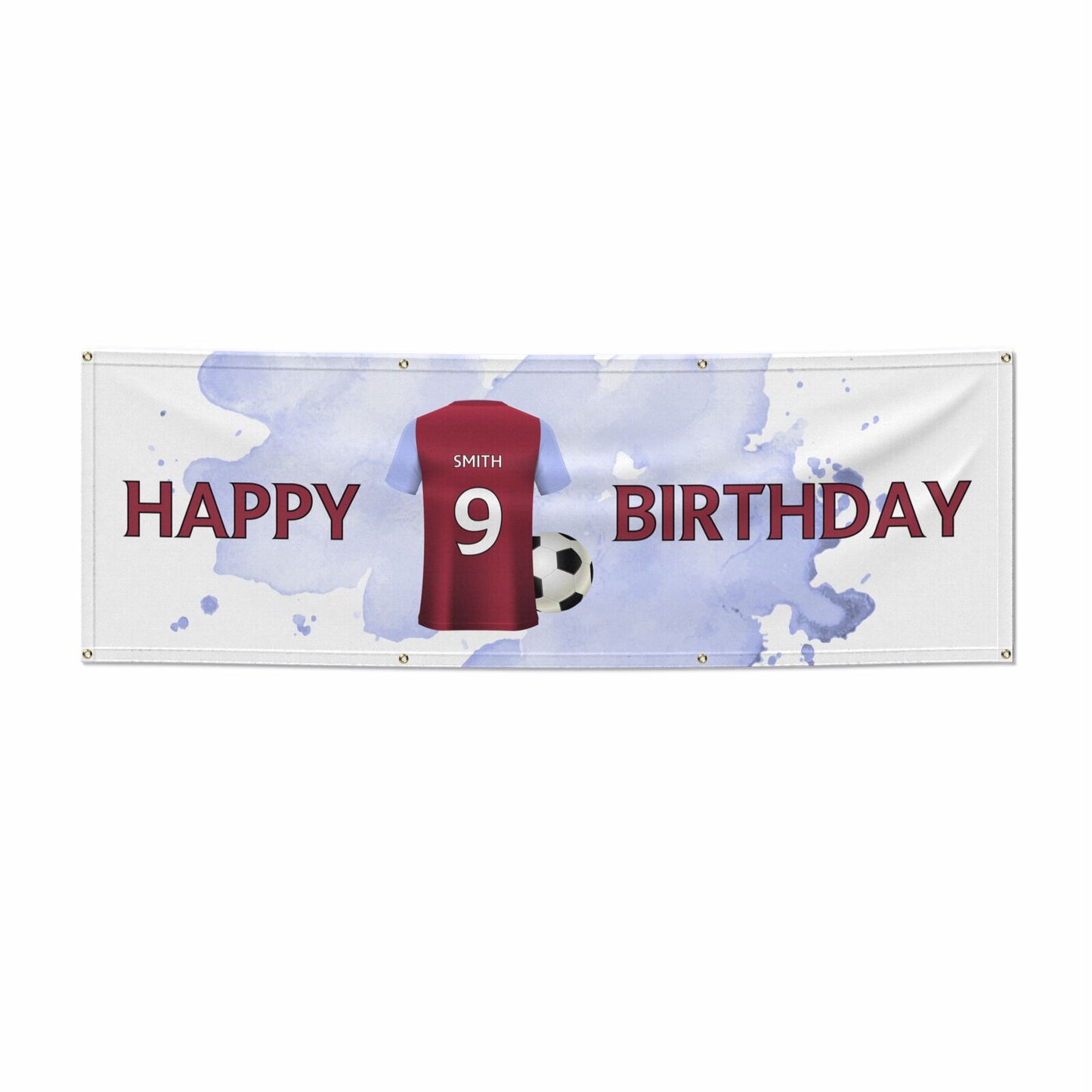 Claret and Blue Personalised Football Shirt 6x2 Vinly Banner with Grommets