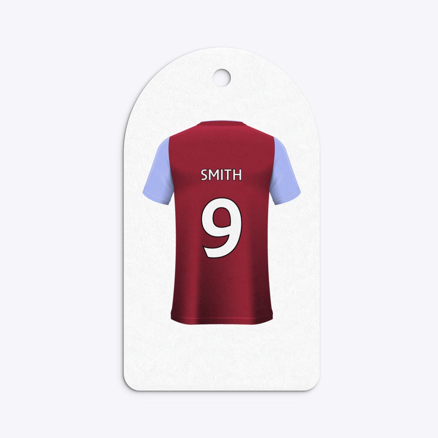 Claret and Blue Personalised Football Shirt Arched Rectangle Gift Tag