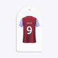 Claret and Blue Personalised Football Shirt Arched Rectangle Glitter Gift Tag
