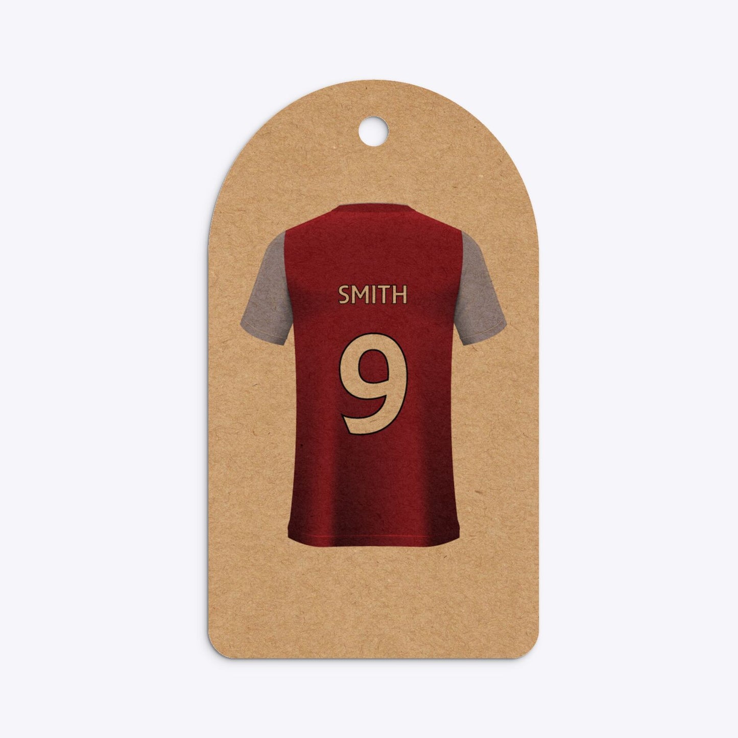 Claret and Blue Personalised Football Shirt Arched Rectangle Kraft Gift Tag