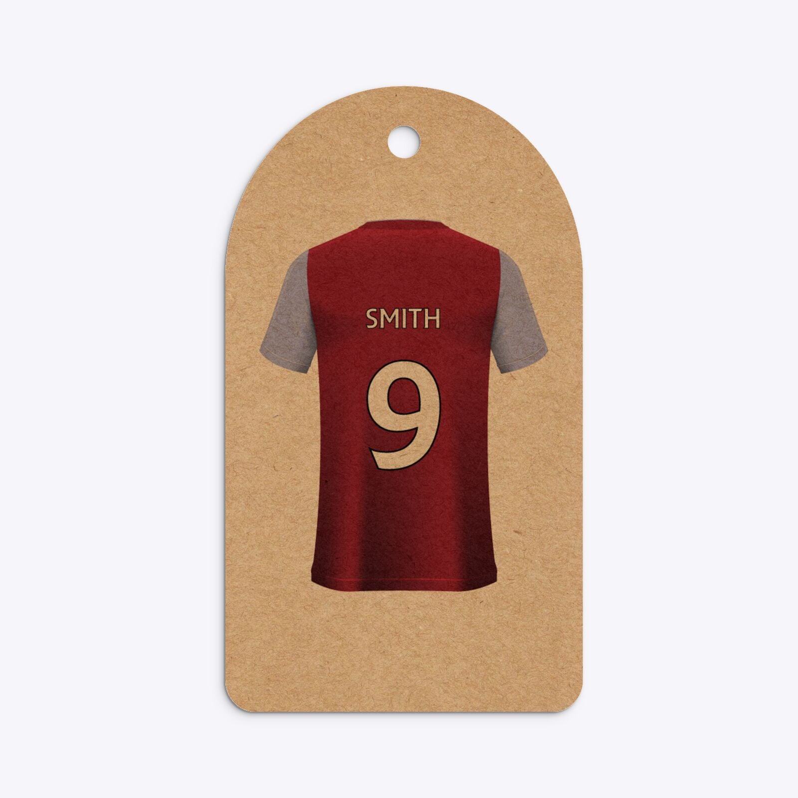 Claret and Blue Personalised Football Shirt Arched Rectangle Kraft Gift Tag
