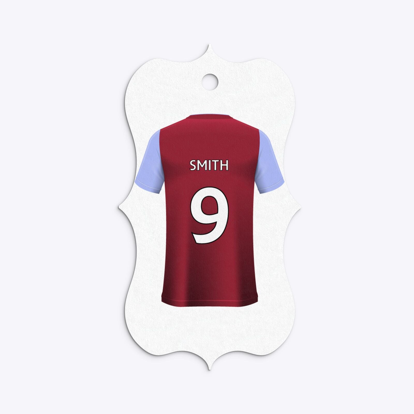 Claret and Blue Personalised Football Shirt Bracket Gift Tag